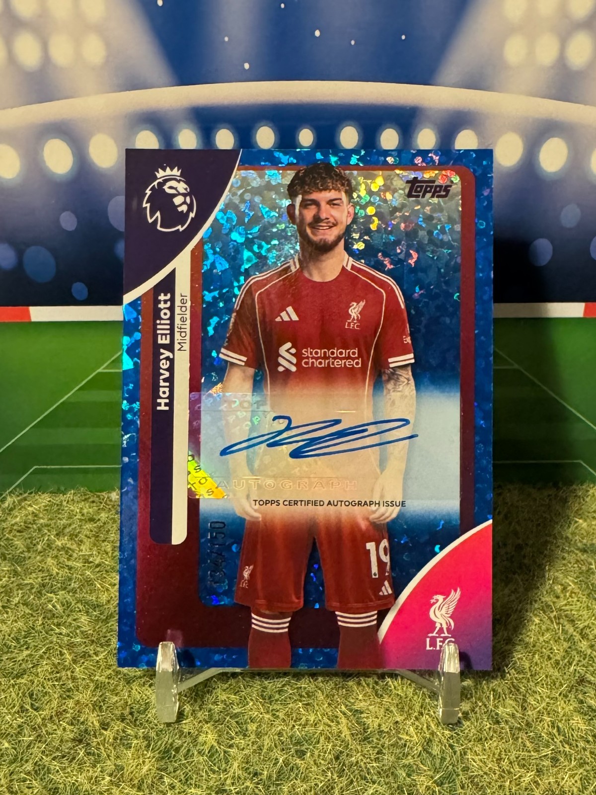 Topps Premier League 2025/26 Blue Sparkle Harvey Elliott Liverpool Auto 134/150 for sale on Ebay