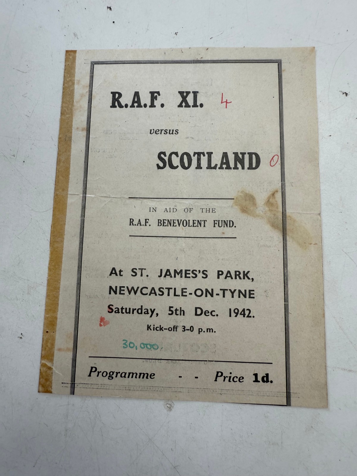 EARLY VINTAGE FOOTBALL PROGRAMME - RAF XI v SCOTLAND 1942 for sale on Ebay
