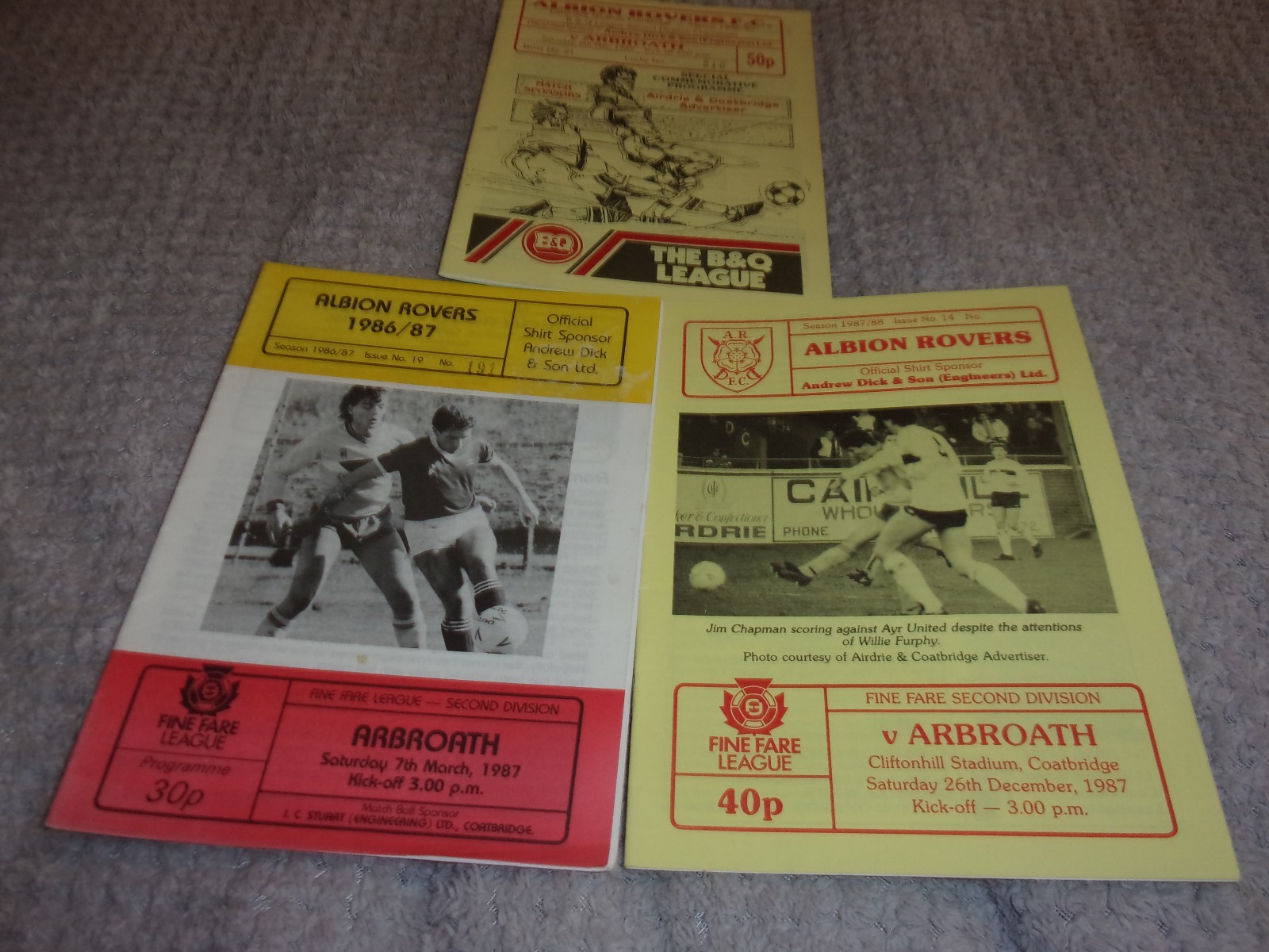 3 X ALBION ROVERS V ARBROATH PROGRAMMES 1987 + 89 for sale on Ebay