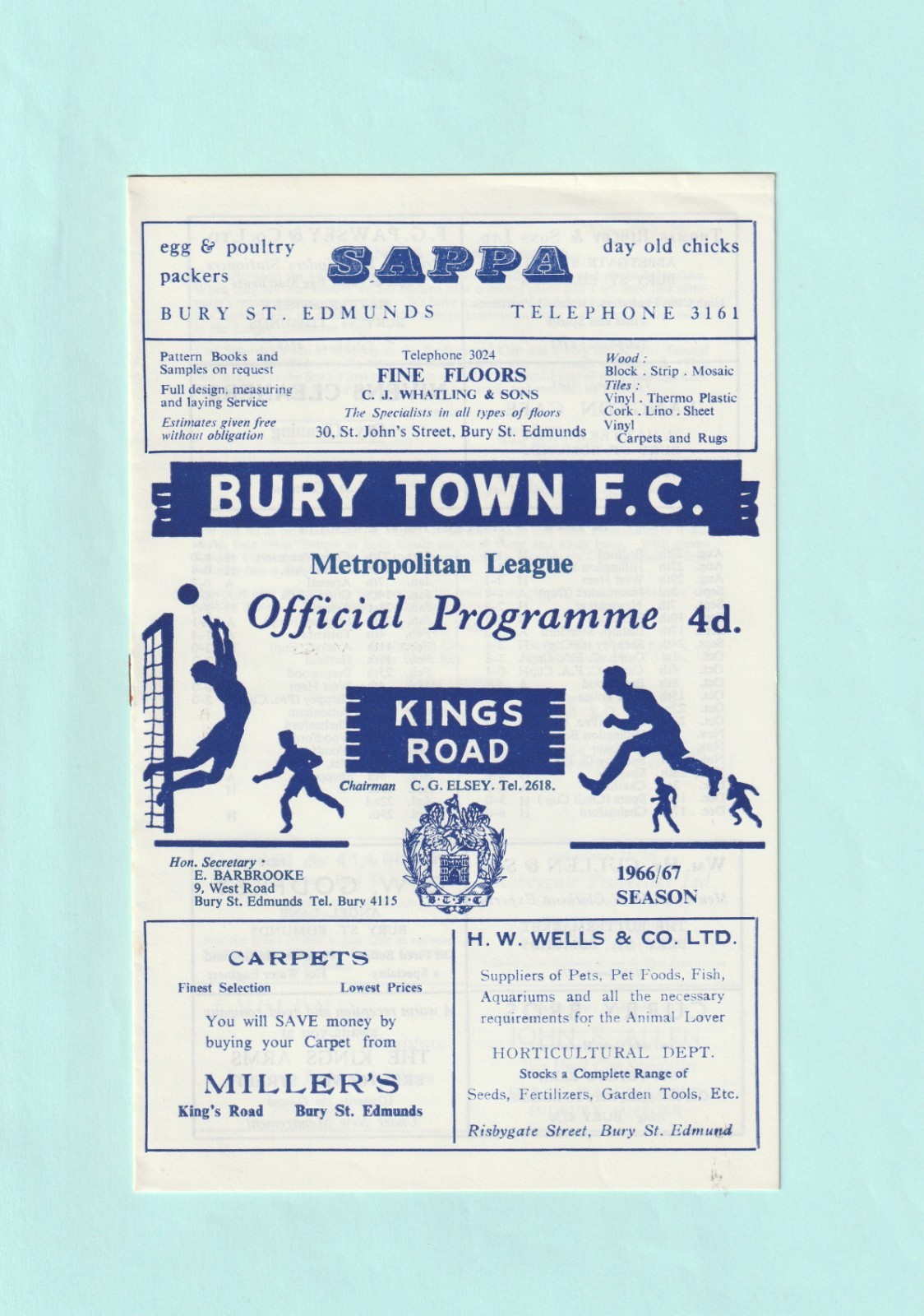 1966-67 METROPOLITAN LEAGUE : BURY TOWN v TOTTENHAM / SPURS 