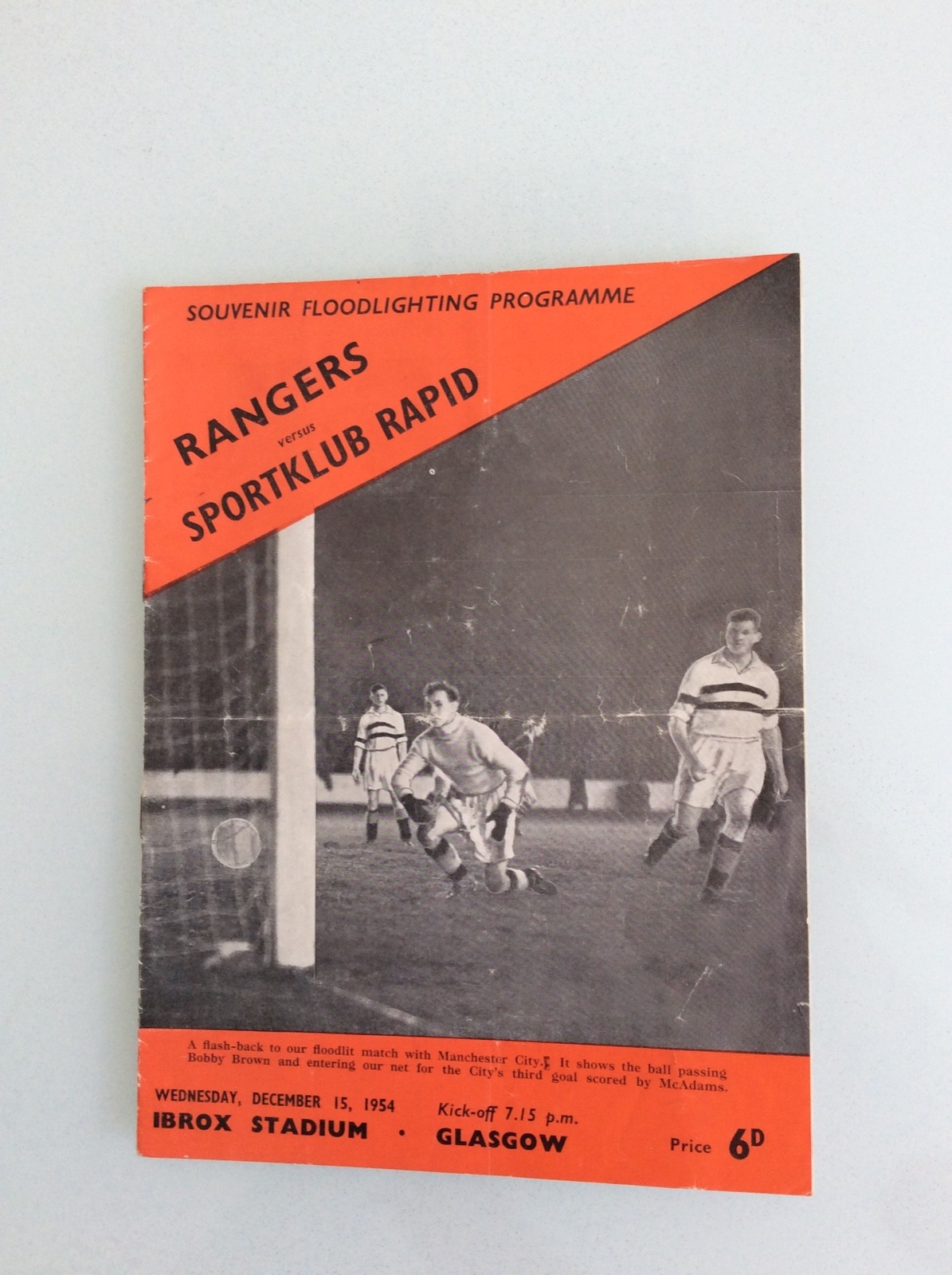 RANGERS V SPORTKLUB RAPID 15.12.1954 FLOODLIGHTS FRIENDLY GAME for sale on Ebay