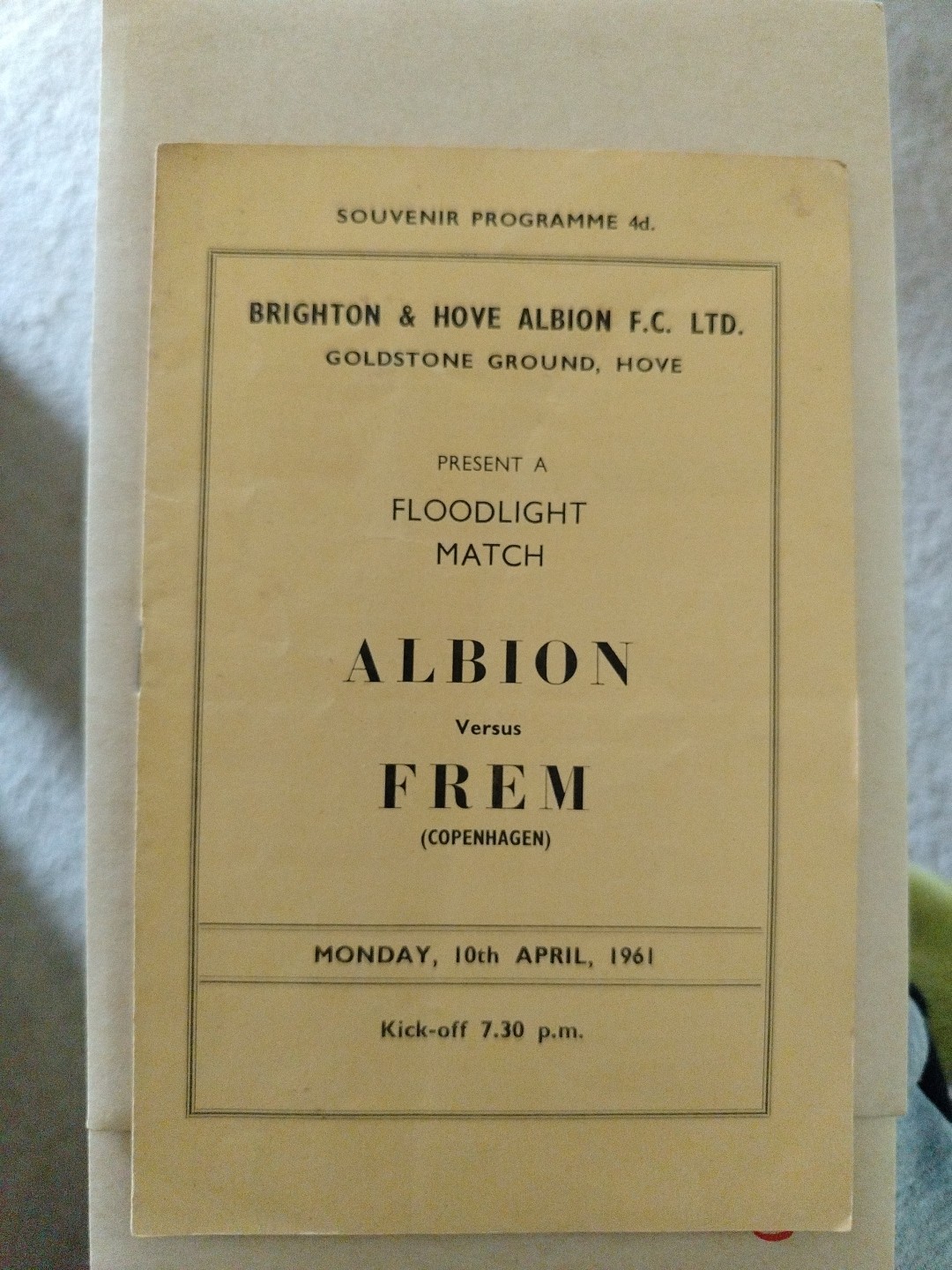 Brighton & Hove Albion v Frem Friendly Programme 10/04/61 for sale on Ebay