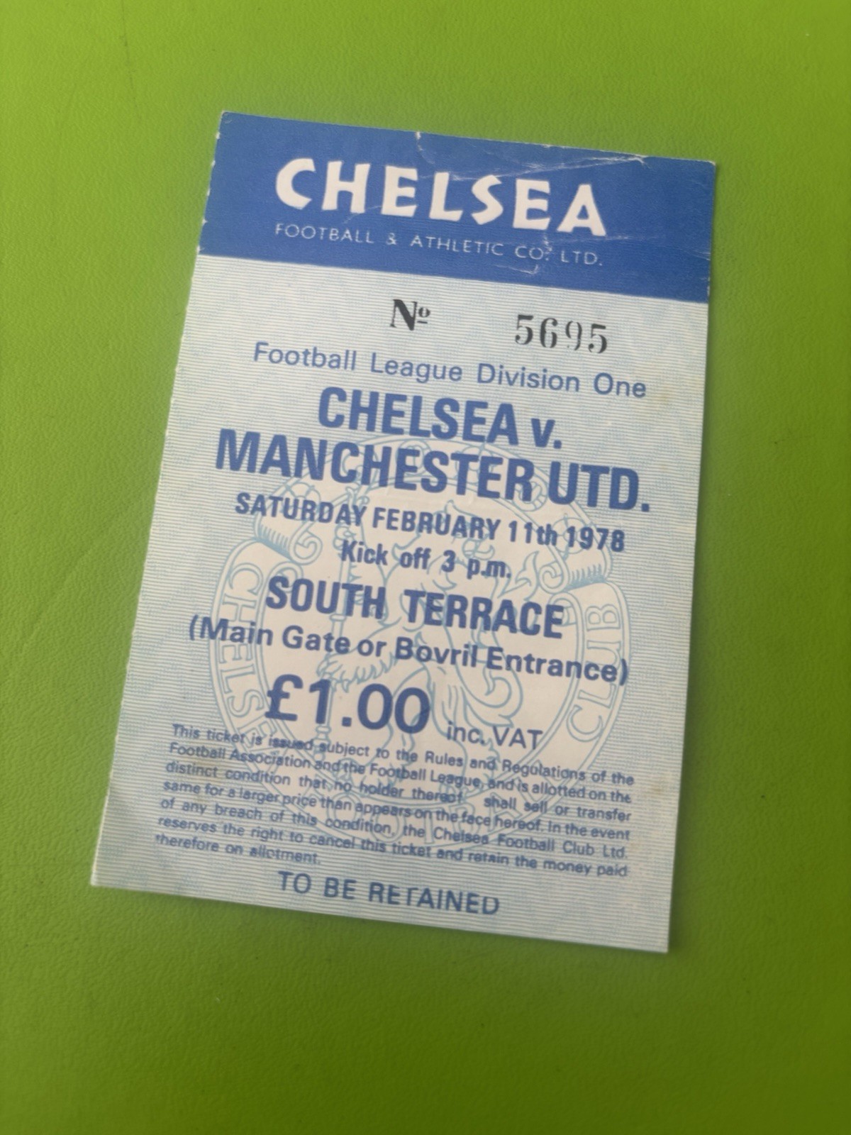 Chelsea V Manchester United 1978 Ticket for sale on Ebay