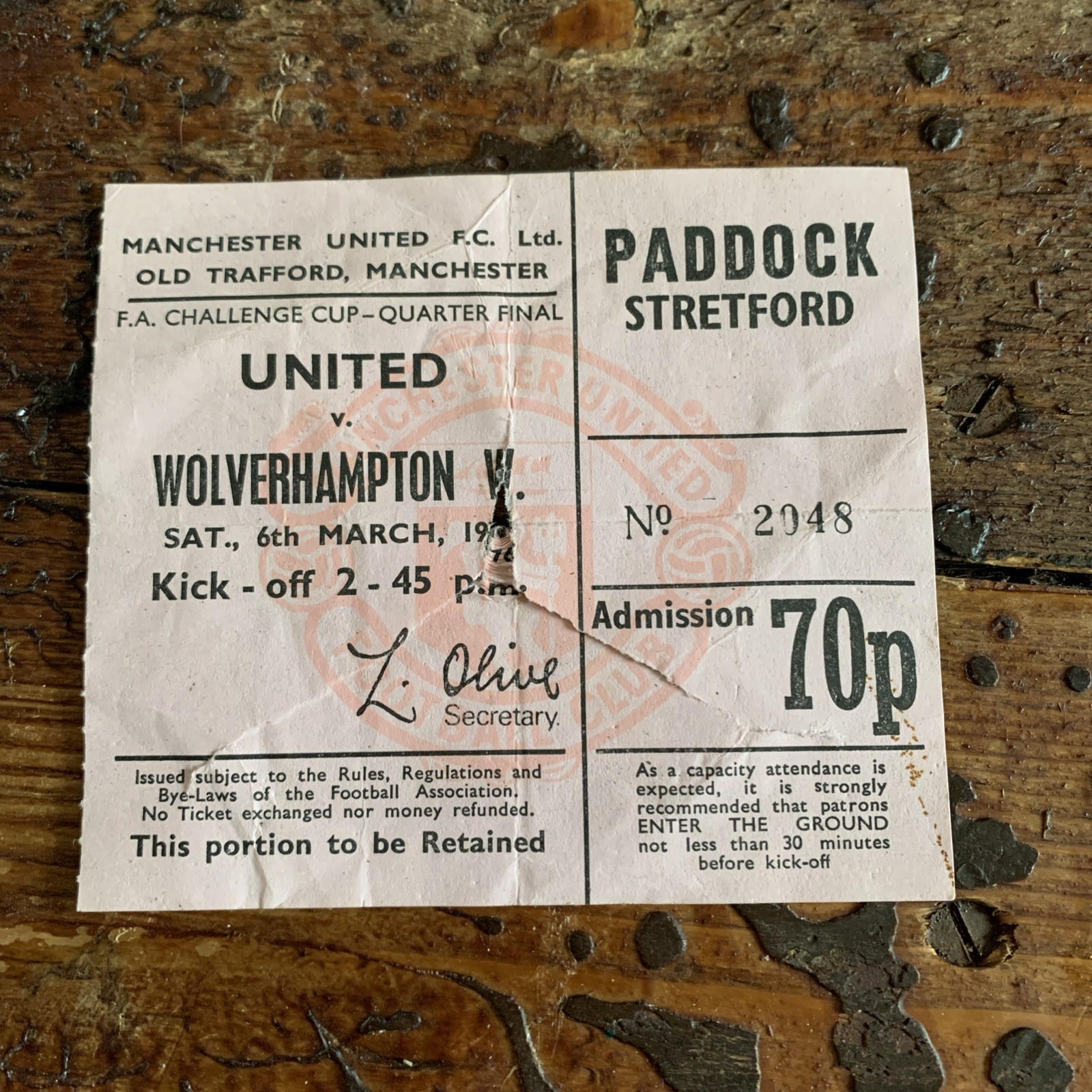 TICKET Manchester United  Wolverhampton Wanderers 6th March 1976 Ticket for sale on Ebay