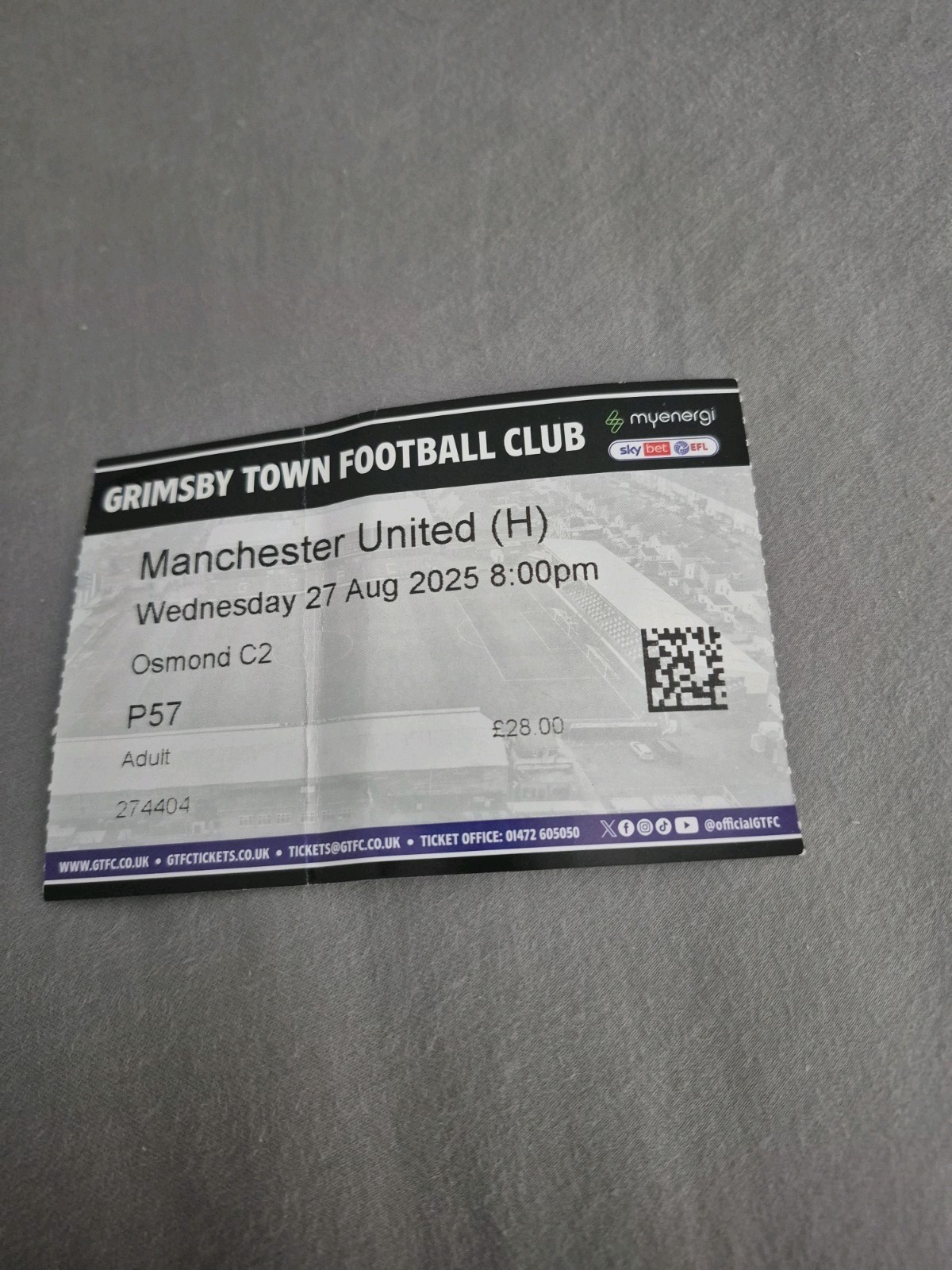 Manchester United  GRIMSBY  Used Ticket. for sale on Ebay