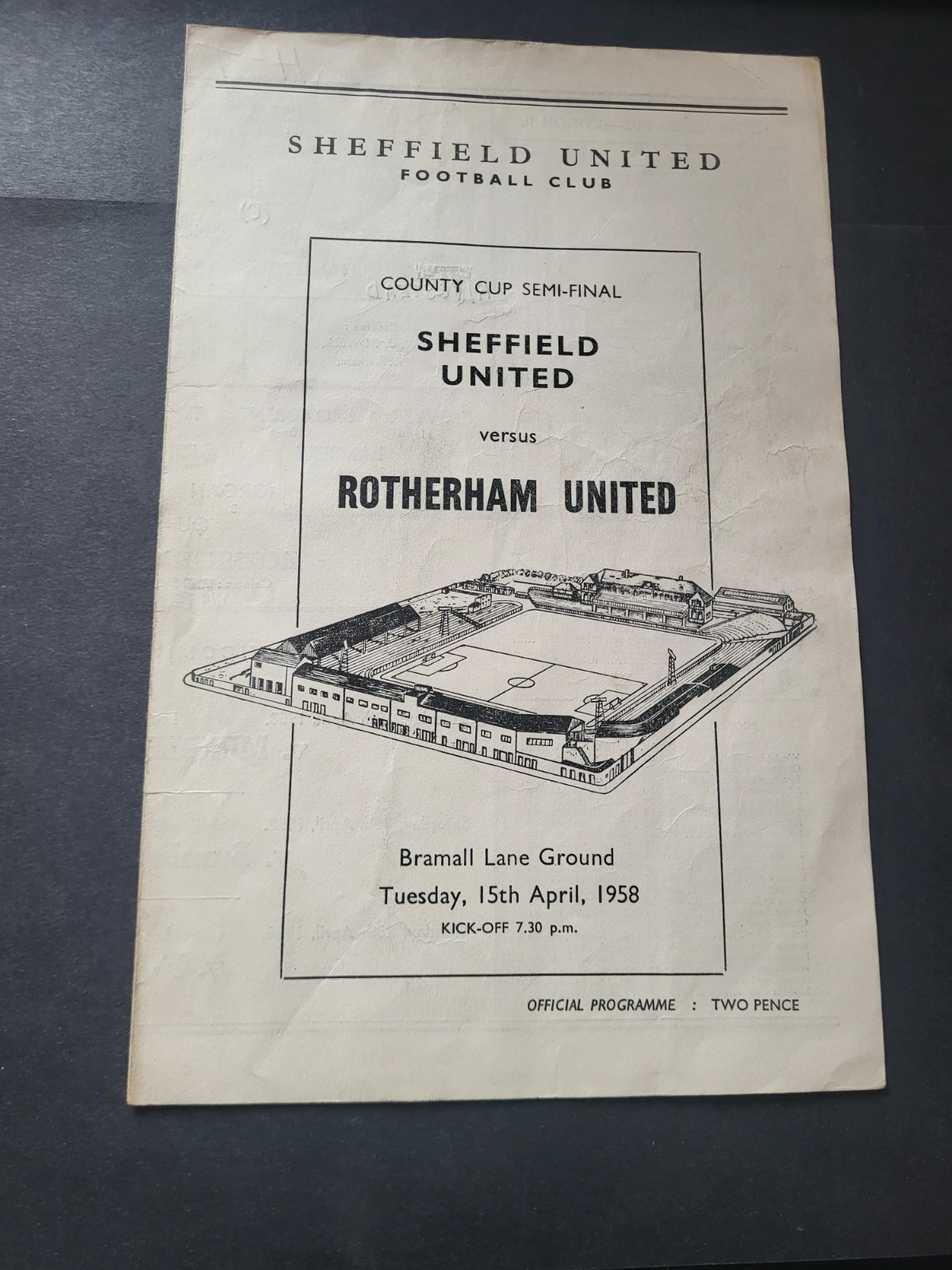 Sheffield & Hallamshire County Cup: Sheffield United v Rotherham United 1958~F/P for sale on Ebay