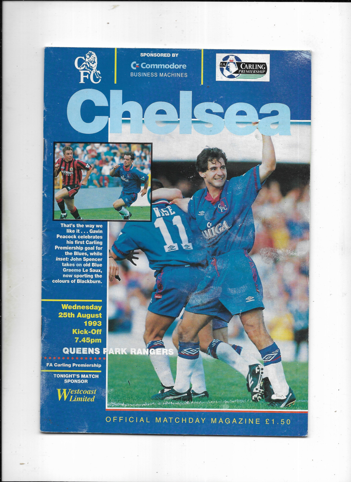 CHELSEA V QUEENS PARK RANGERS 25/08/1993 PREMIER LEAGUE  (C5) for sale on Ebay