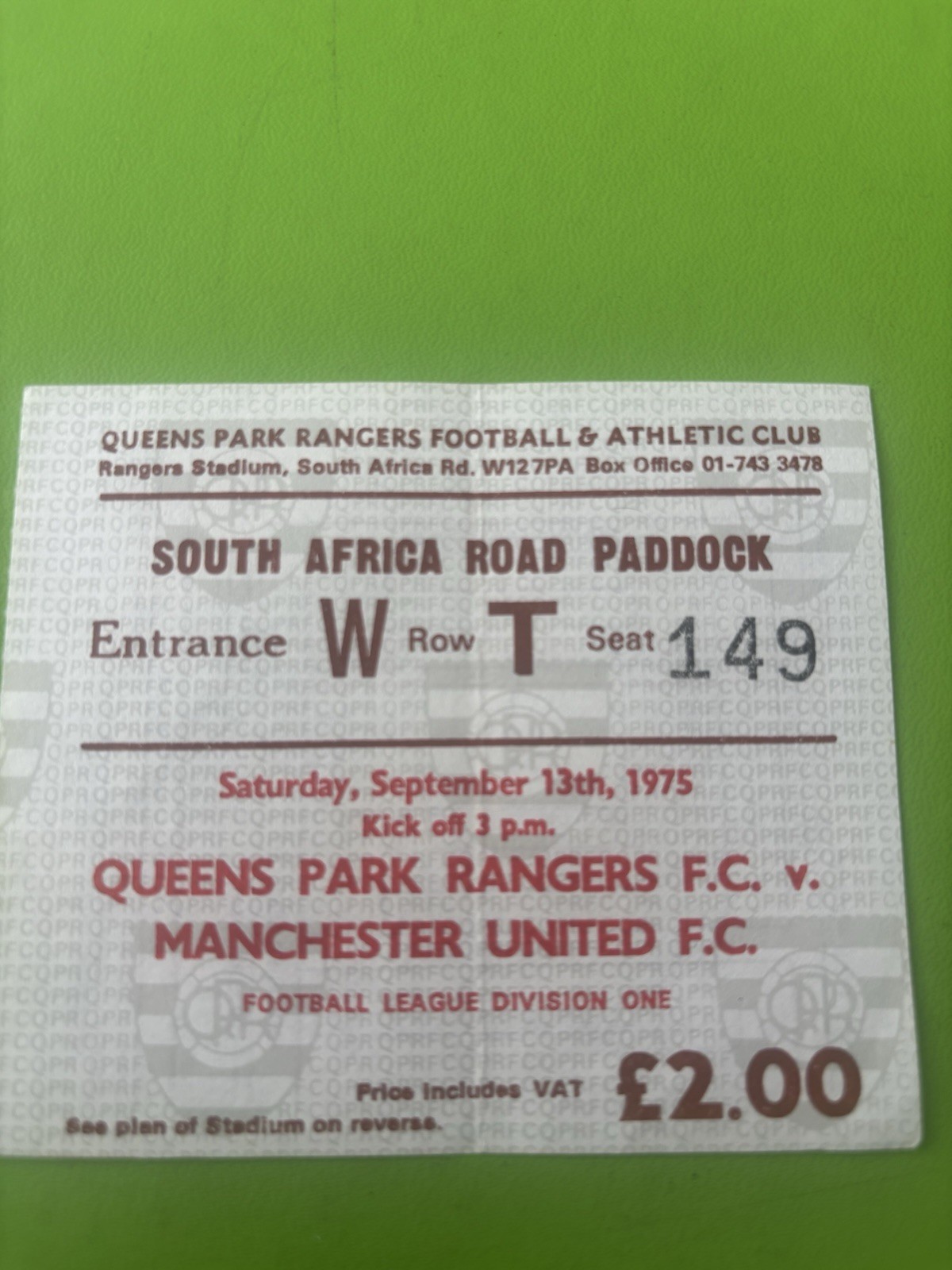 Queens Park Rangers V Manchester United 1975 Ticket for sale on Ebay