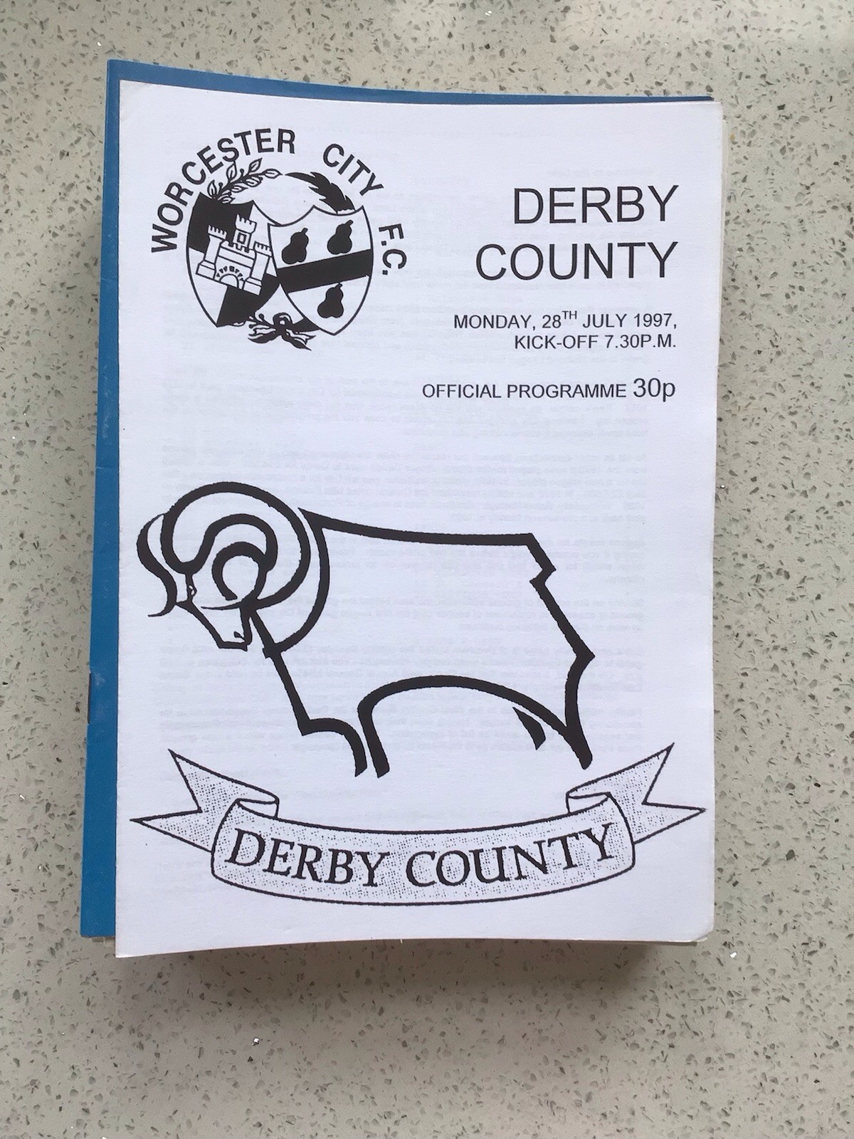 Worcester City v Derby County 28th July 1997 Pre Season Friendly  for sale on Ebay