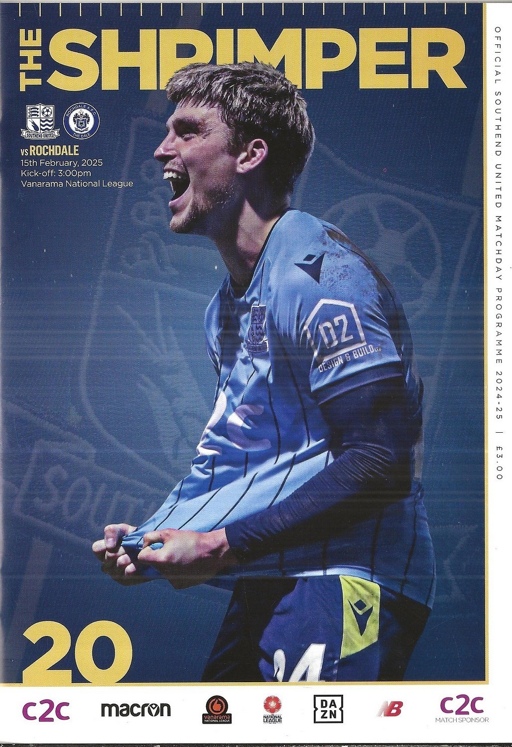 Football Programme SOUTHEND UNITED v ROCHDALE Feb 2025 for sale on Ebay