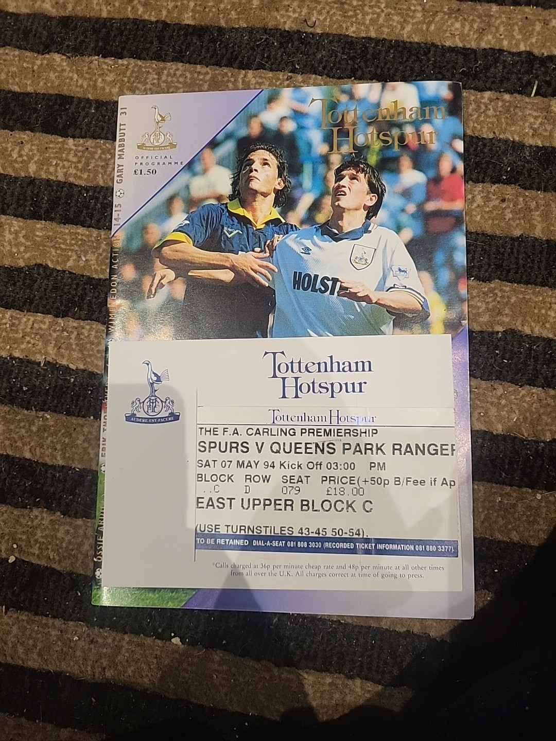Tottenham v QPR 1993/94 with Match Ticket, 07th May 1994. for sale on Ebay