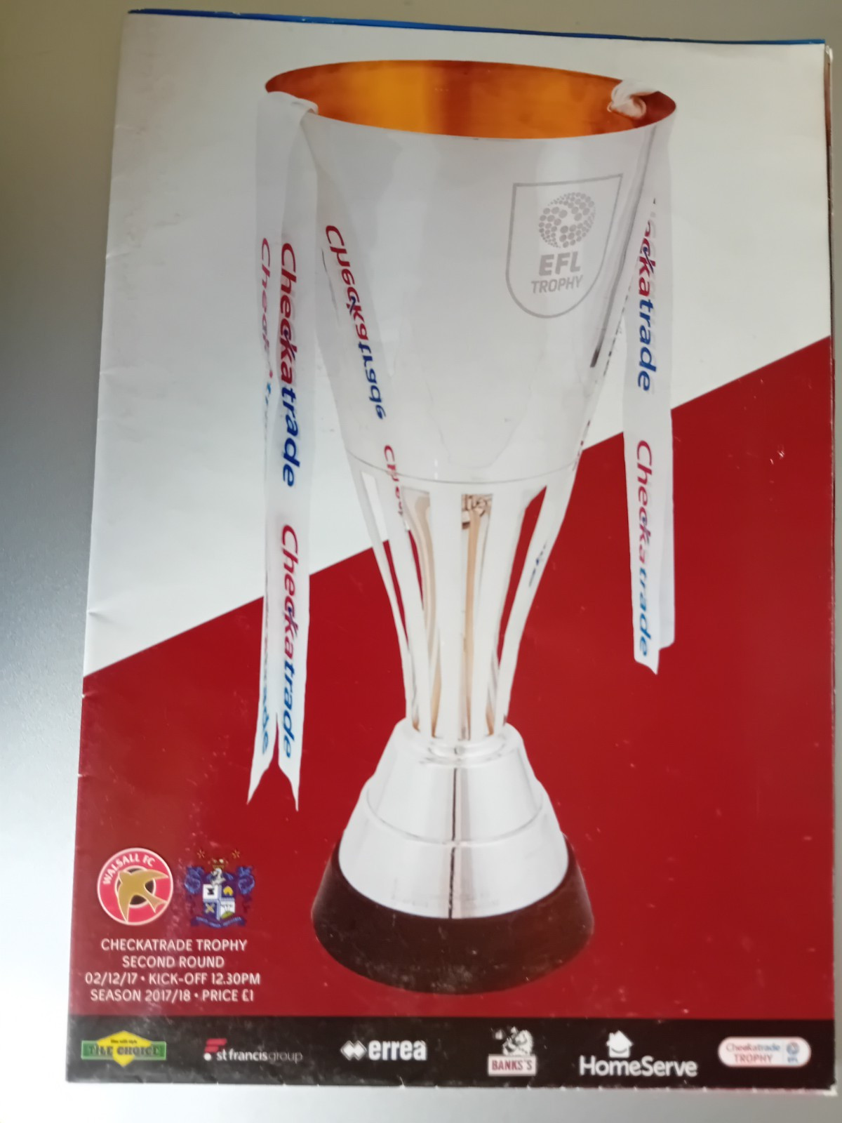 Walsall v Bury 2nd December 2017 for sale on Ebay