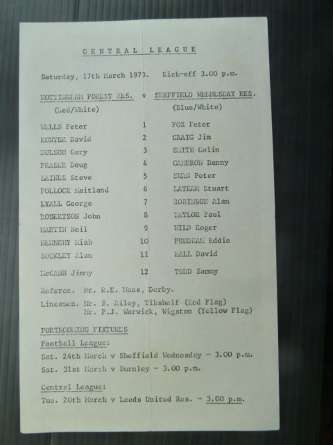NOTTINGHAM FOREST RESERVES  v   Sheffield Wednesday Reserves  72/3. for sale on Ebay