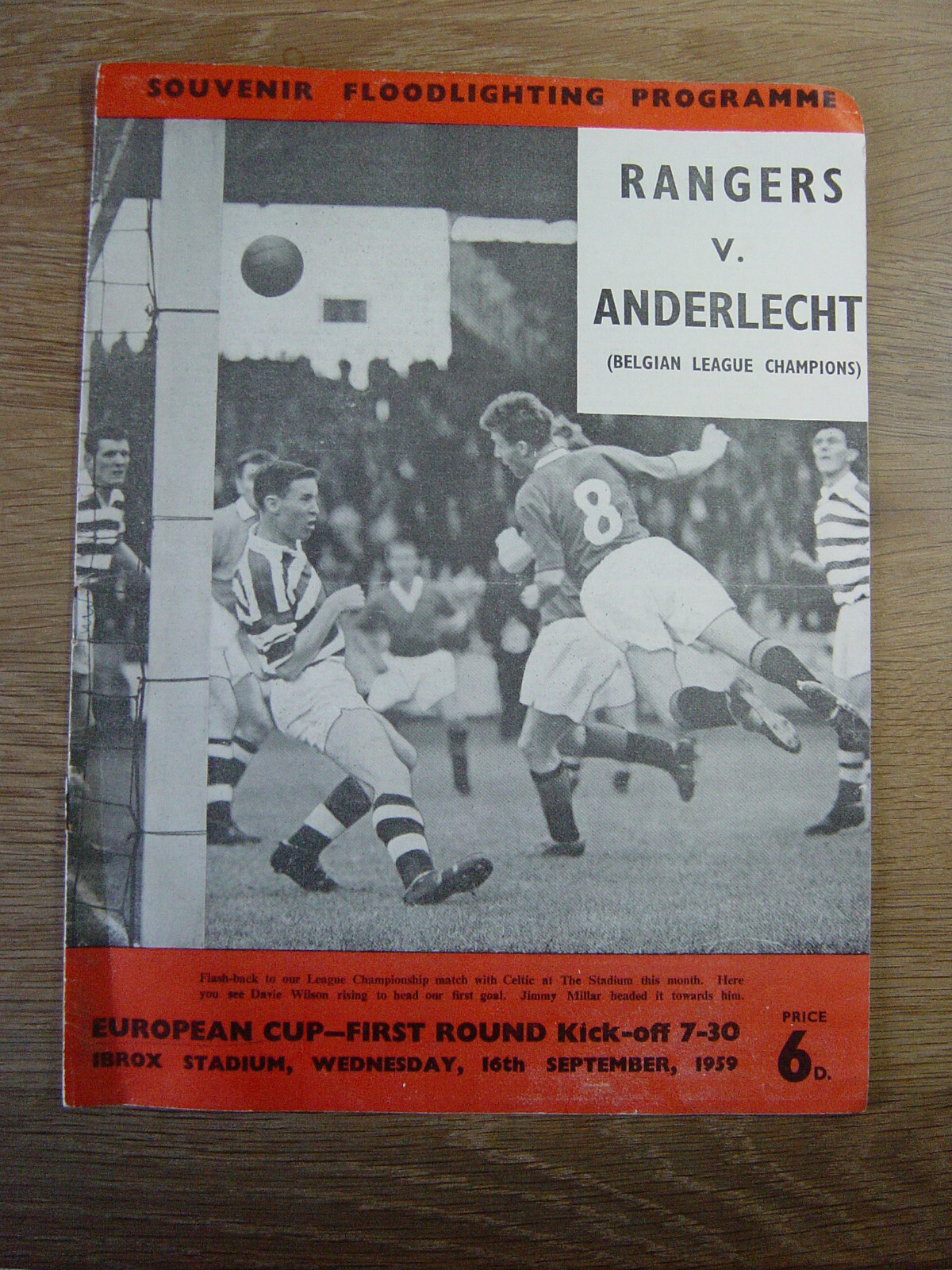 1959 EUROPEAN CUP : GLASGOW RANGERS v ANDERLECHT for sale on Ebay