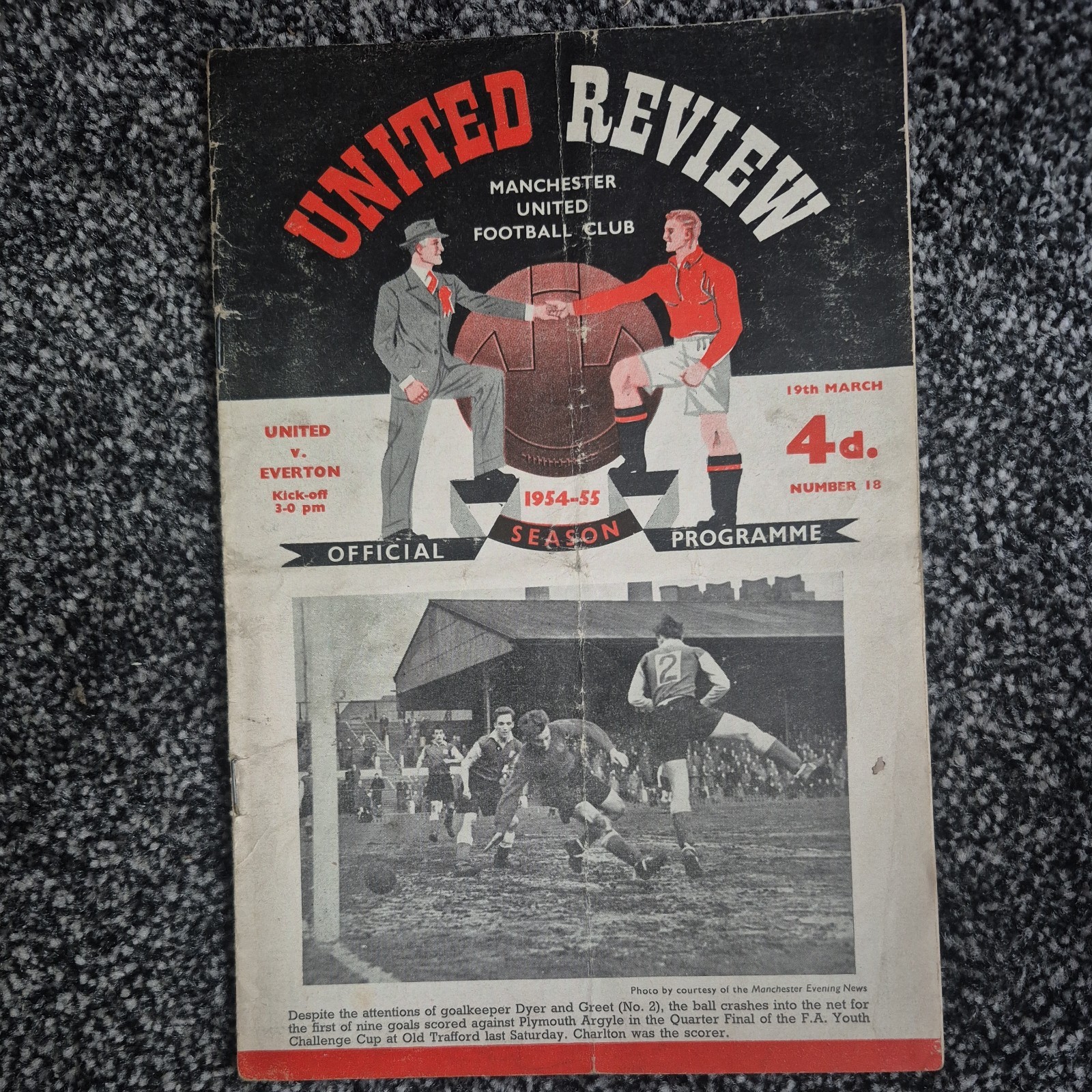 Manchester United v Everton Div 1 1954/55 for sale on Ebay