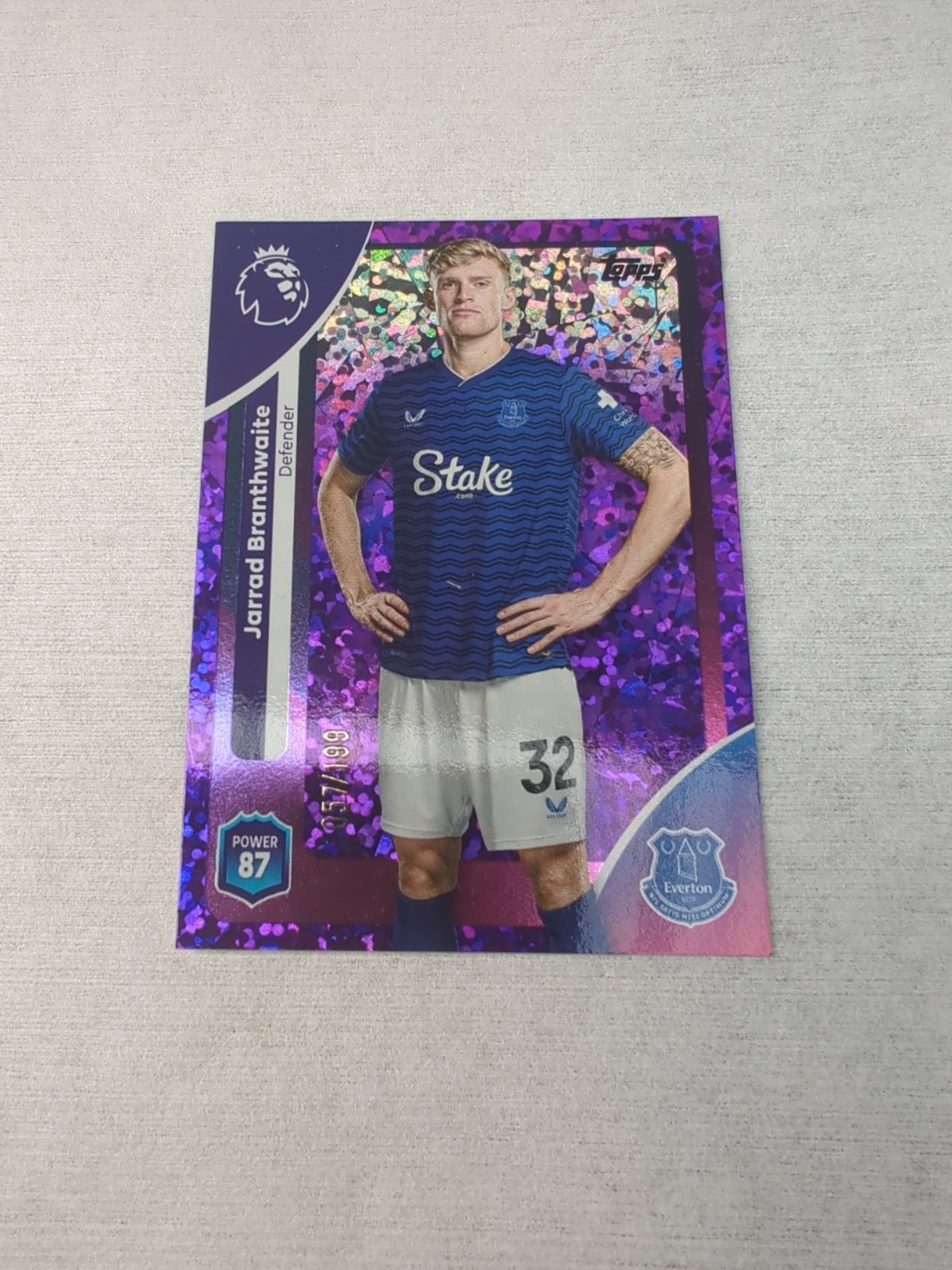 Topps  2026 Everton Numbered Trading Card Purple Jarrod Branthwaite 057/199 for sale on Ebay