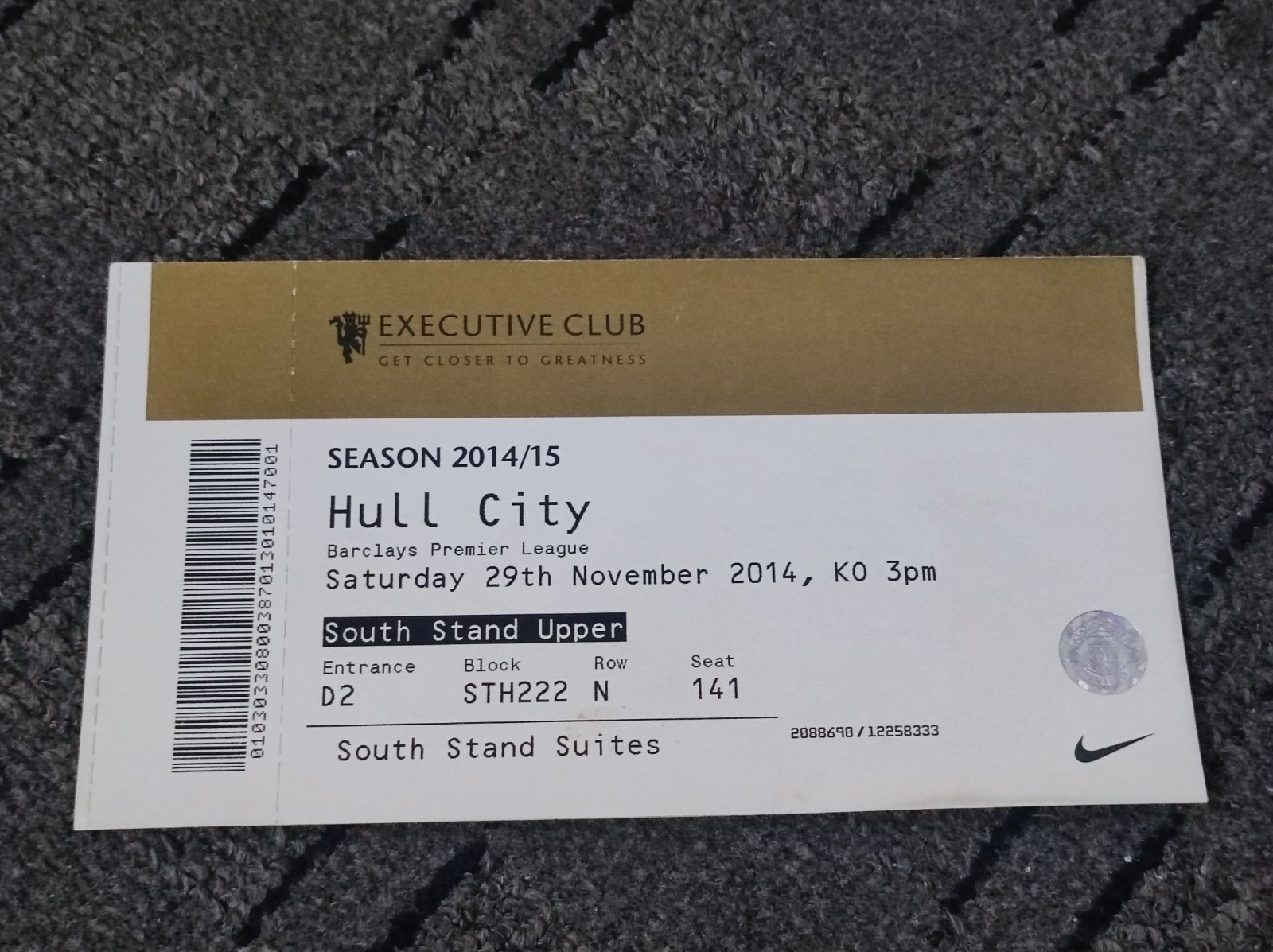 Manchester United vs Hull City Ticket 2014 Executive Club for sale on Ebay