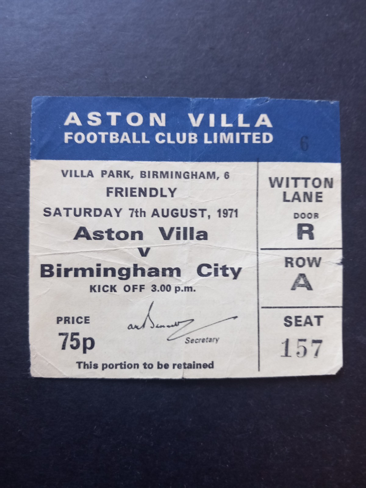 Ticket: 1971 Friendly.   Aston Villa v Birmingham City. fair condition  for sale on Ebay