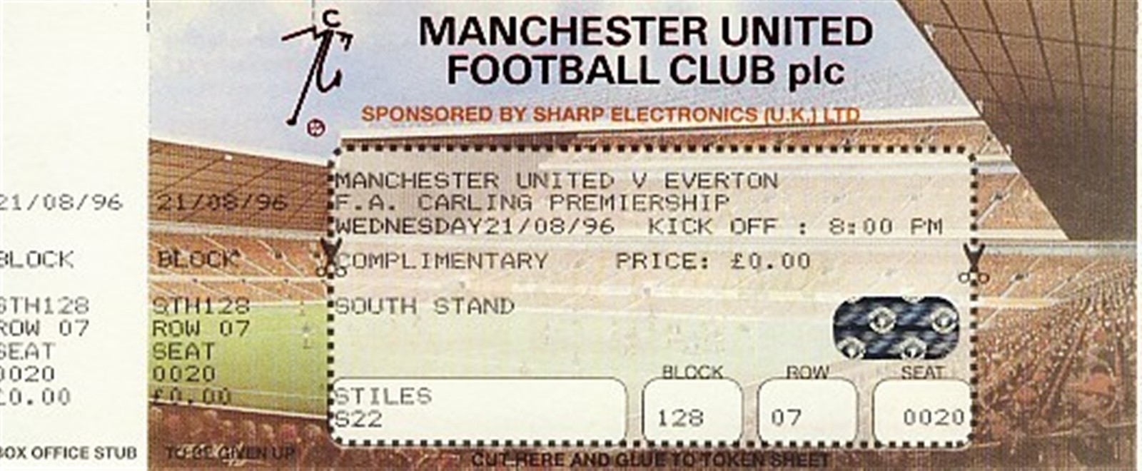 TICKET: MANCHESTER UNITED v Everton (Premier League) 1996/1997 - UNUSED for sale on Ebay