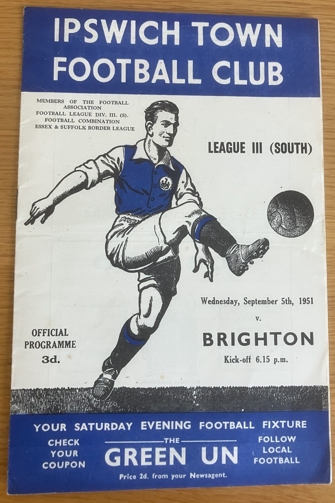 Ipswich Town v Brighton 5th September 1951 for sale on Ebay