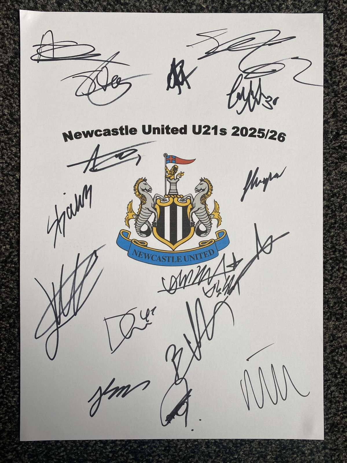 Newcastle United U21s FC Football Club 2025/26 Hand Signed A4 Autograph Sheet for sale on Ebay