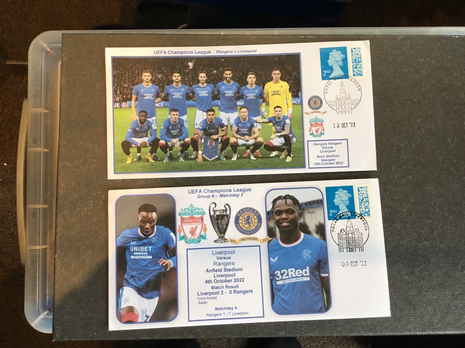 Glasgow Rangers v Liverpool UCL Home & Away Ties 2022 First Day Covers. for sale on Ebay