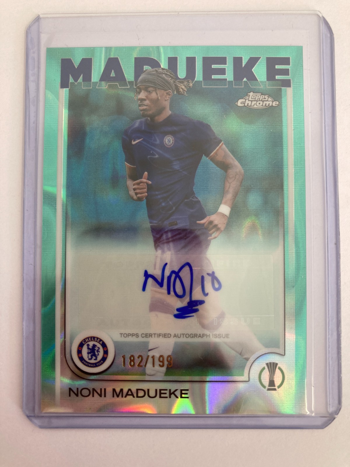 TOPPS CHROME 2025 NONI MADUEKE CHELSEA AQUA LAVA AUTO 182/199. for sale on Ebay