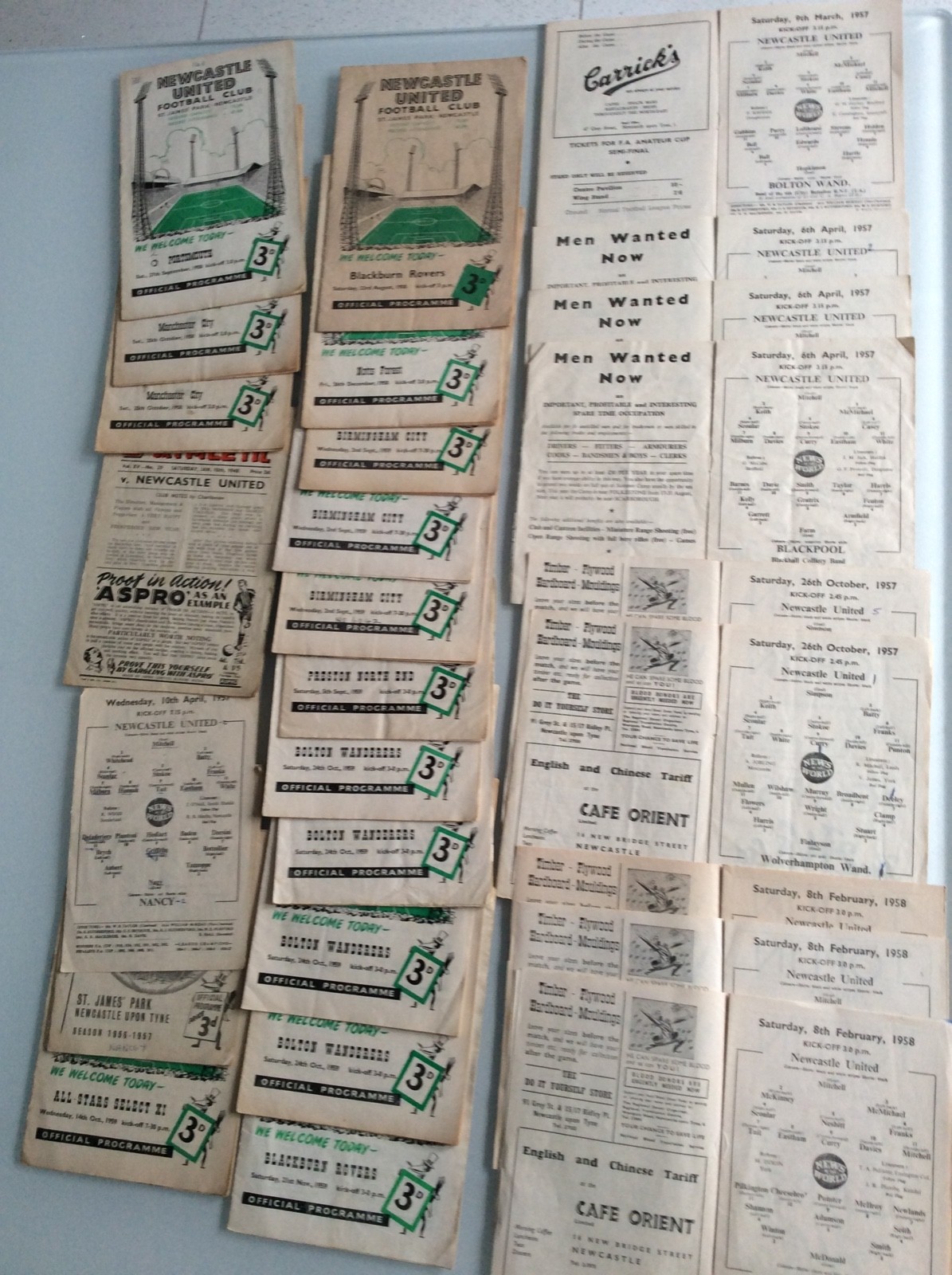 26 X NEWCASTLE UNITED HOMES, AWAY FROM 1948 - 1959 V NOTTINGHAM FOREST ETC for sale on Ebay