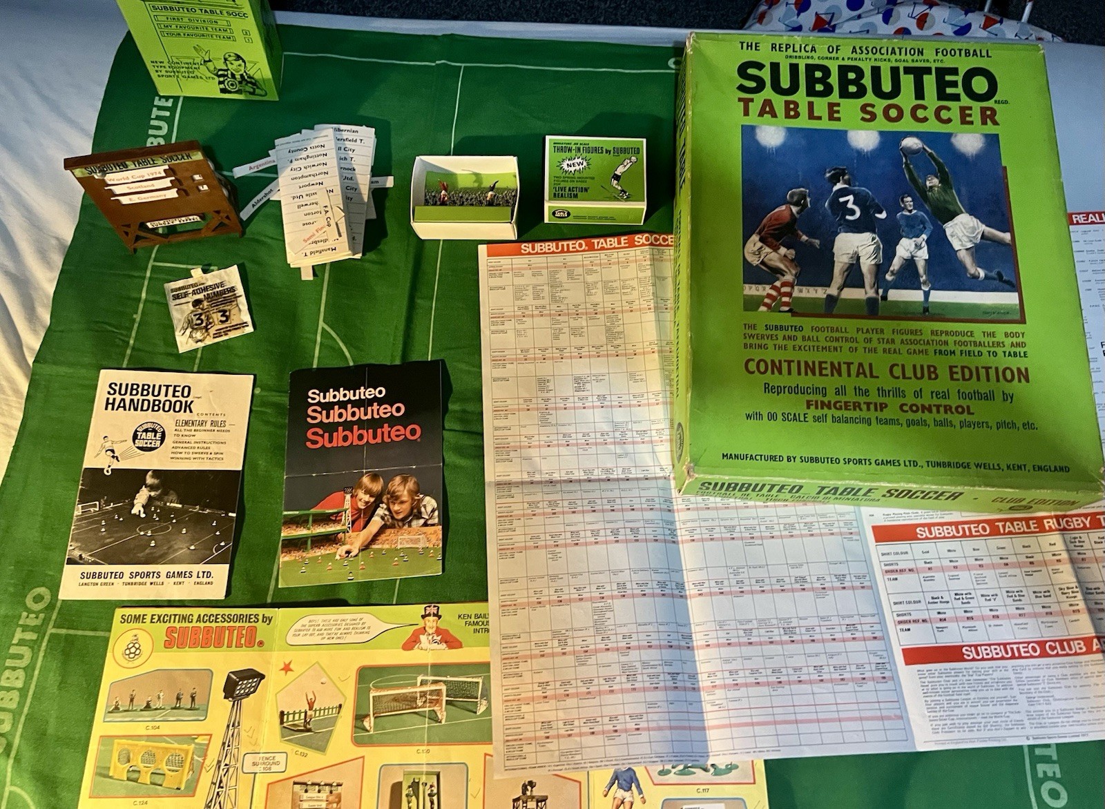 Subbuteo  (Late 1970s) Accessories - Pitch, Scoreboard, Box, Manuals, etc for sale on Ebay