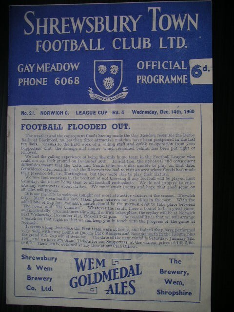 SHREWSBURY TOWN  v  Norwich City  60/1  FL Cup. for sale on Ebay