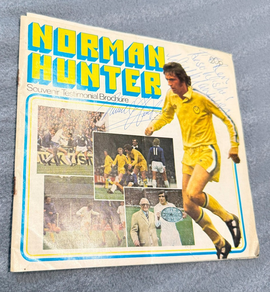 NORMAN HUNTER + HAND SIGNED TESTIMONIAL PROGRAMME COA LEEDS UNITED LUFC for sale on Ebay