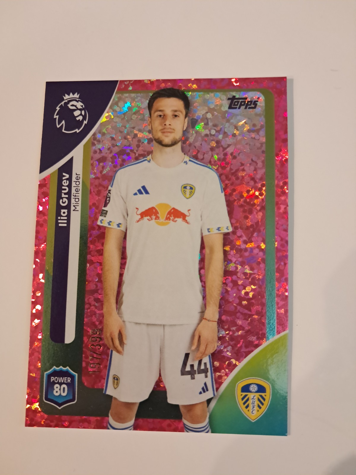 topps premier league 25/26 pink sparkle Leeds Utd Ilia Gruev #197/399 for sale on Ebay