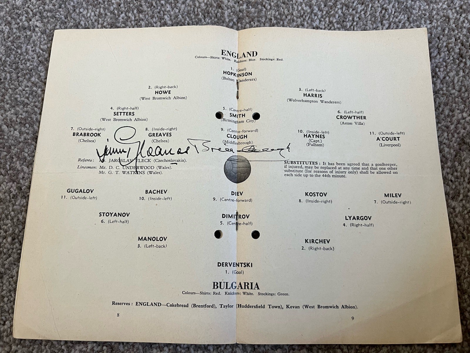 JIMMY GREAVES & BRIAN CLOUGH SIGNED ENGLAND V BULGARIA U23 PROGRAMME 1957 for sale on Ebay