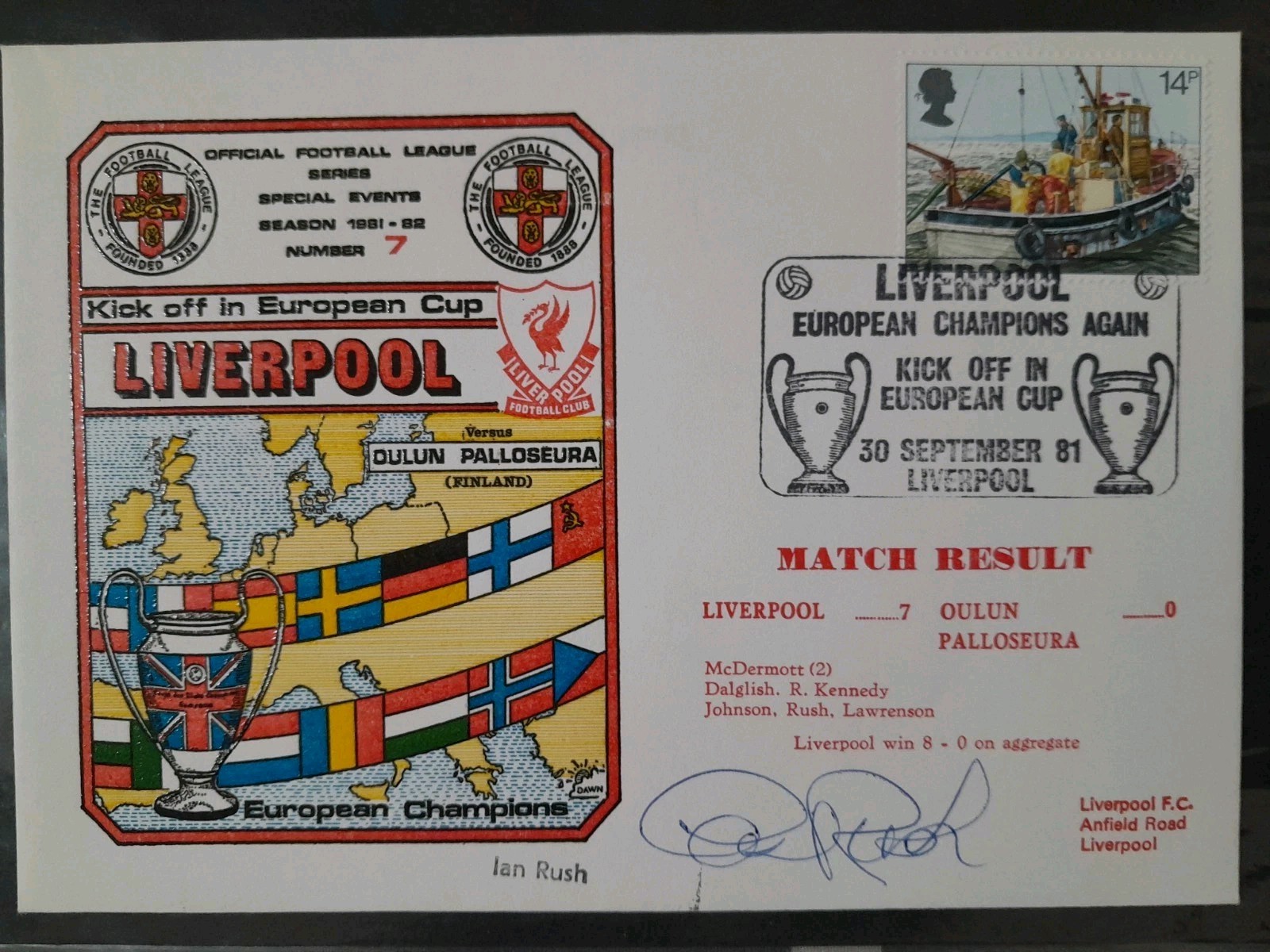 Liverpool v Oulun Palloseura 1981 FDC- Signed by Ian Rush for sale on Ebay