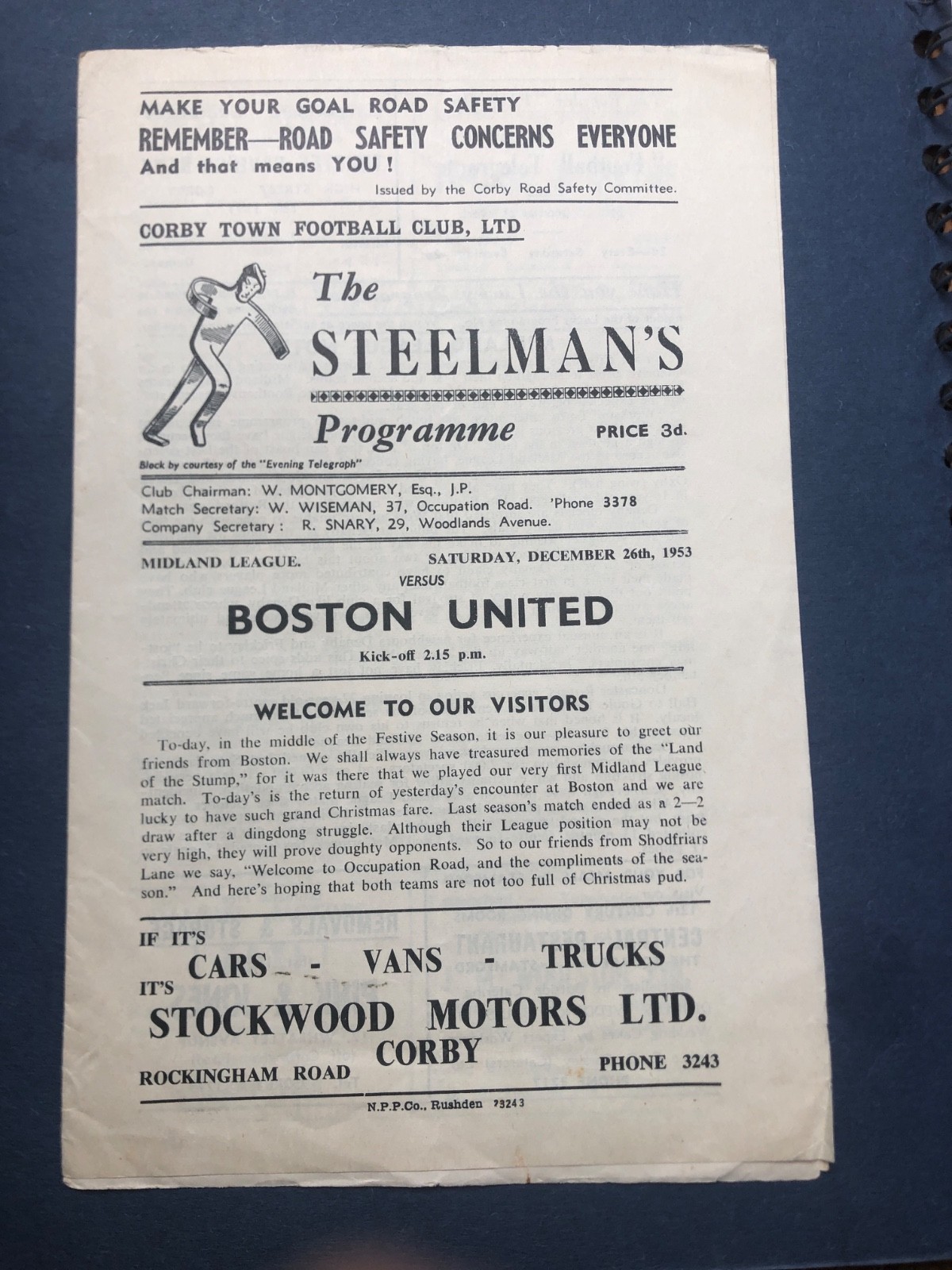 Corby Town vs Boston United Midland League 26 Dec 1953 Midland League programme for sale on Ebay