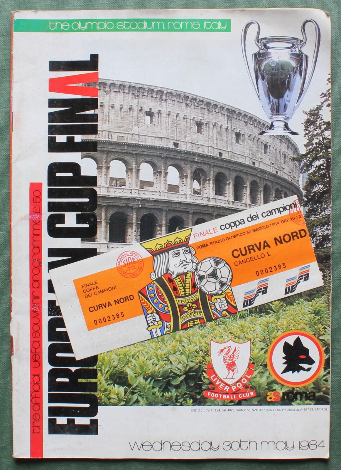 1984 EUROPEAN FOOTBALL CUP FINAL, AS ROMA V LIVERPOOL, PROGRAMME & TICKET. for sale on Ebay