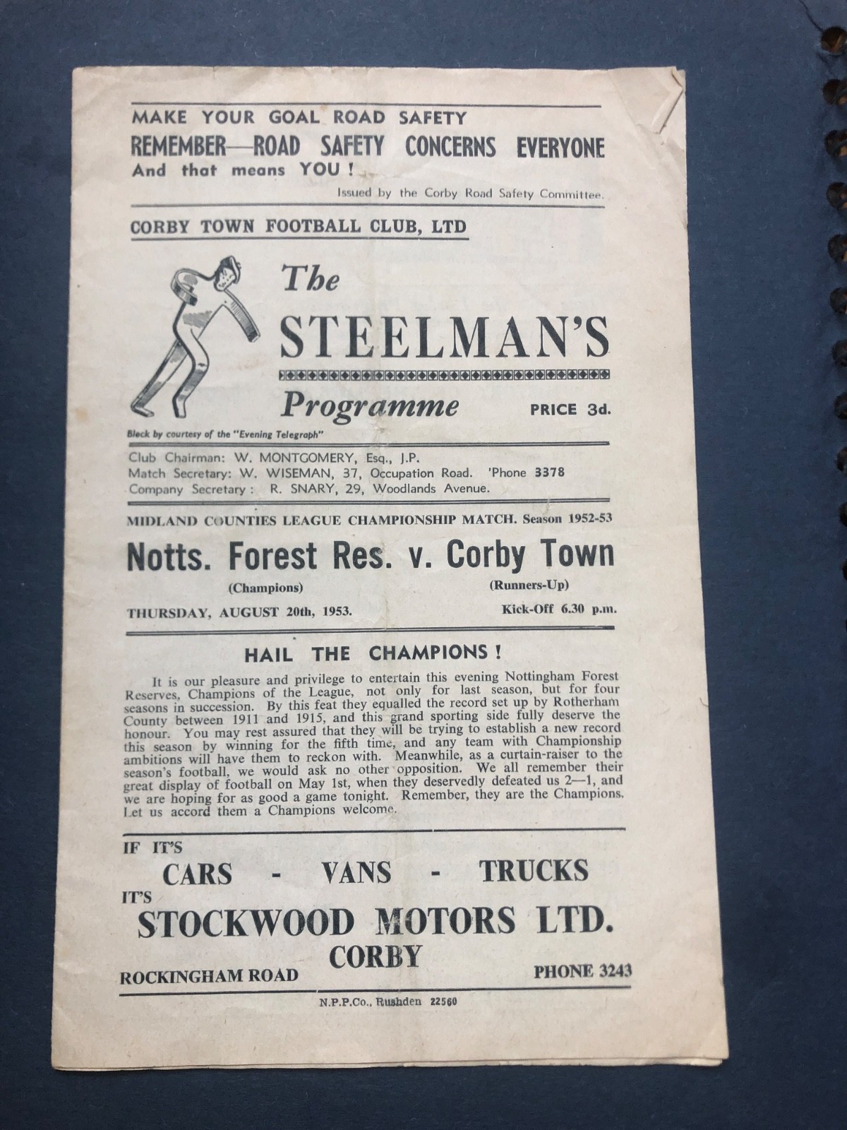 Corby Town vs Nottingham Forest Reserves Mildand League 20 Aug 1953 programme  for sale on Ebay