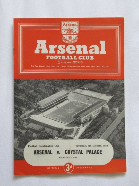 Football Programme Arsenal Res v Crystal Palace Res CC 1954/55 for sale on Ebay