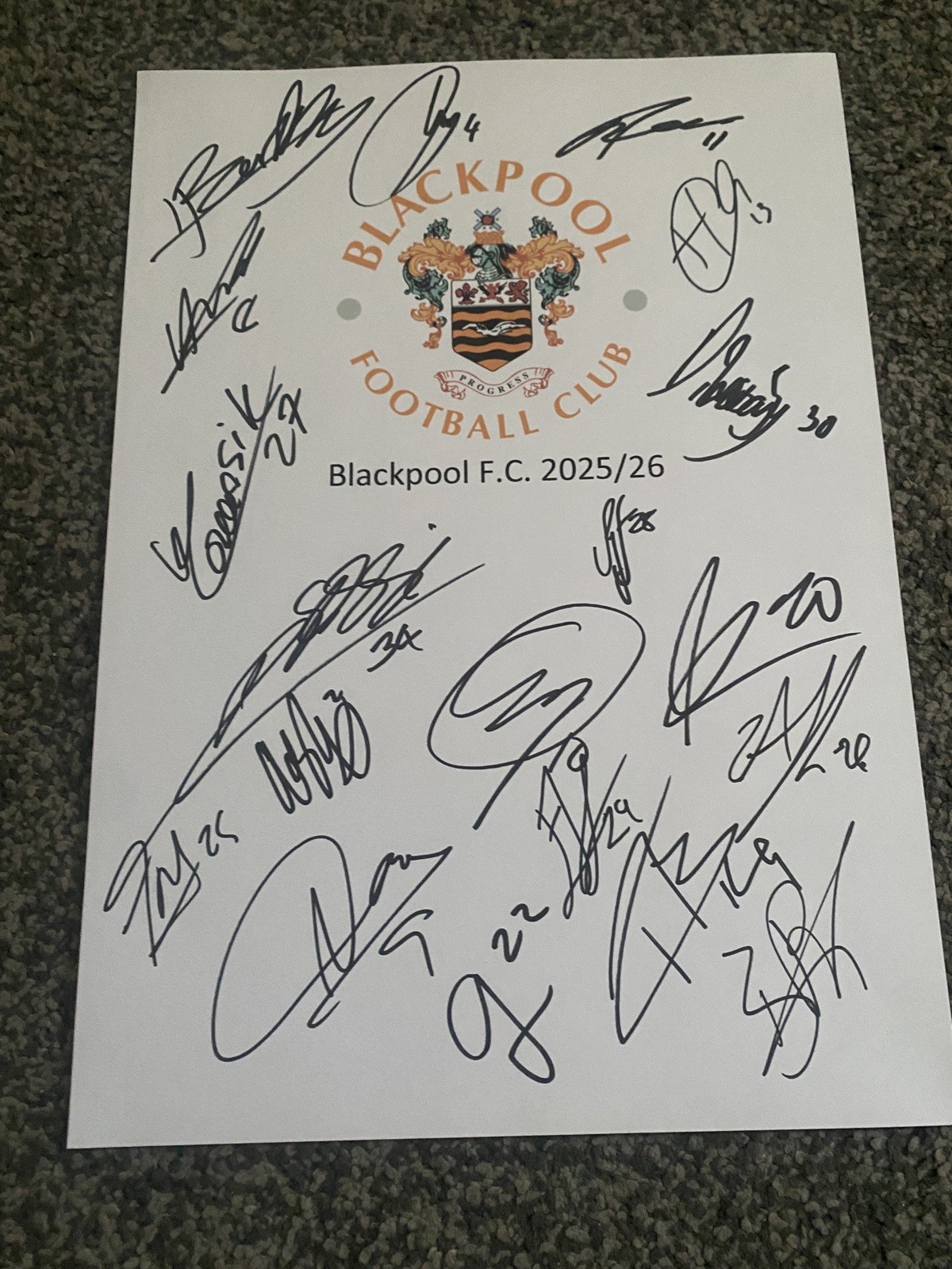 Blackpool Football Club 2025/26 A4 Signed Sheet By Fletcher Imray Honeyman for sale on Ebay