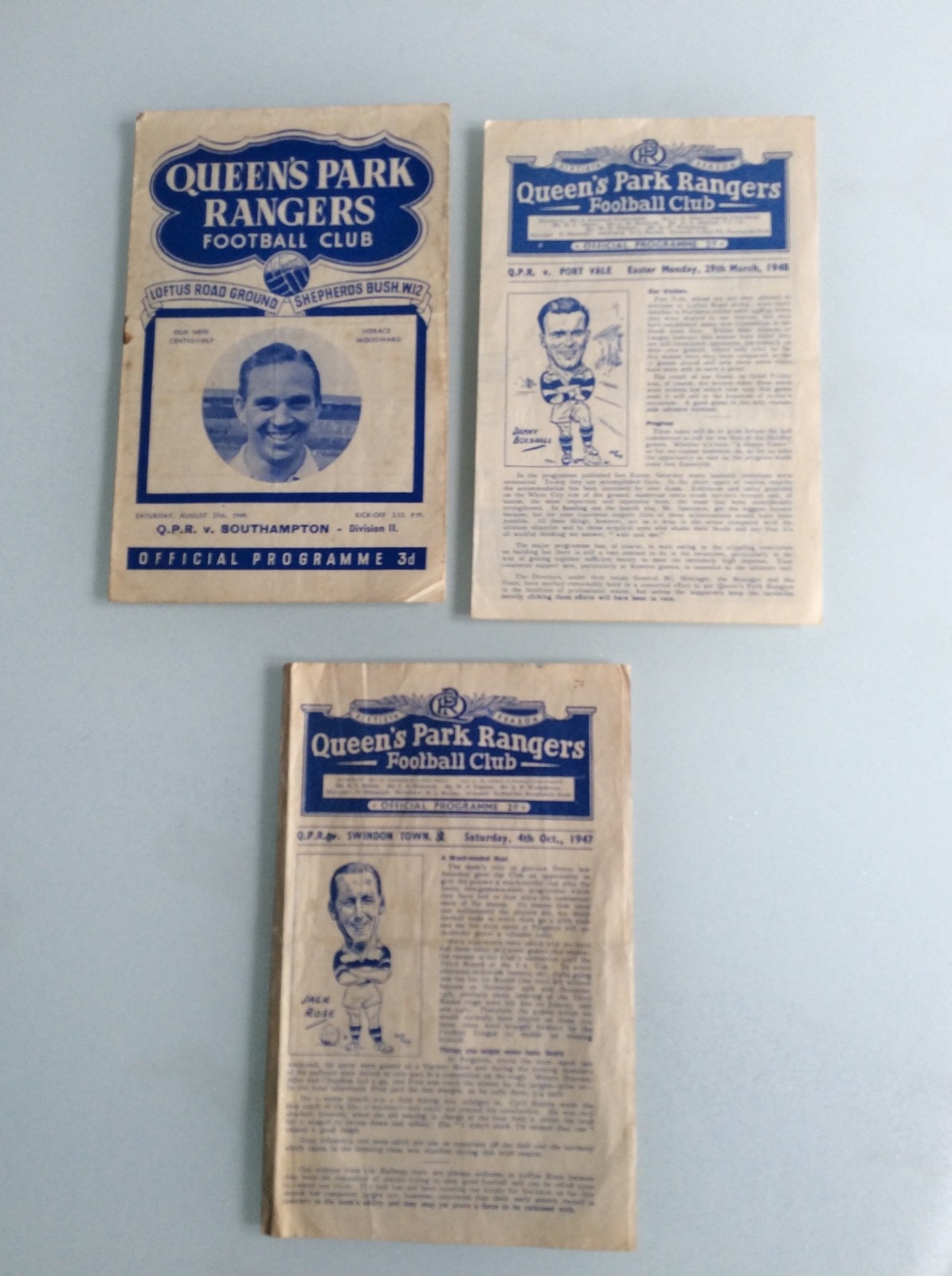 3 X QUEENS PARK RANGERS HOMES 1947, 1948, 1949 V SWINDON, PORT VALE, SOUTHAMPTON for sale on Ebay