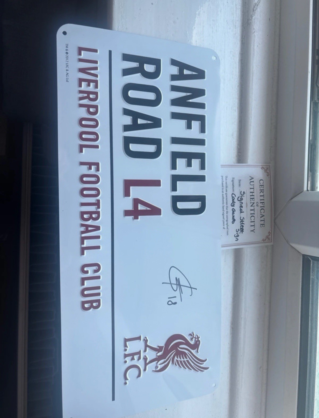 Signed Liverpool Stret Sign by Cody Gakpo Comes with COA for sale on Ebay