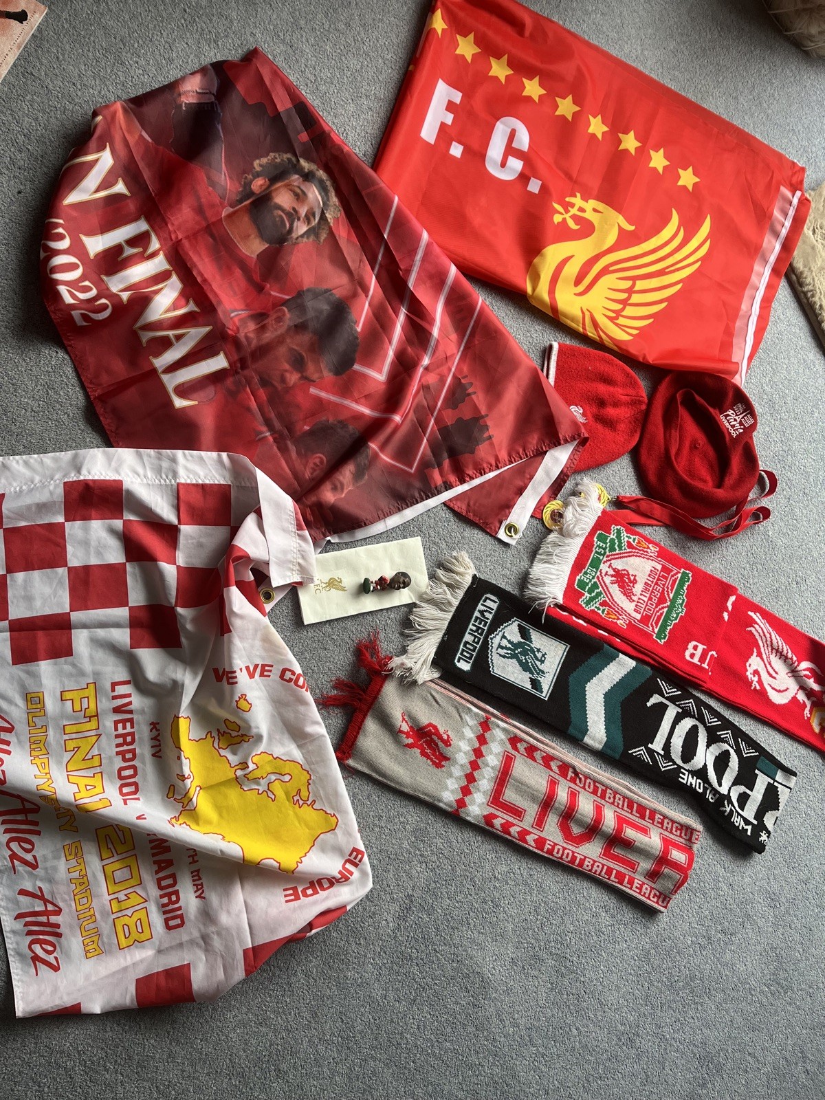 Liverpool FC  Merchandise Bundle - Scarves, boot bag, flags  for sale on Ebay