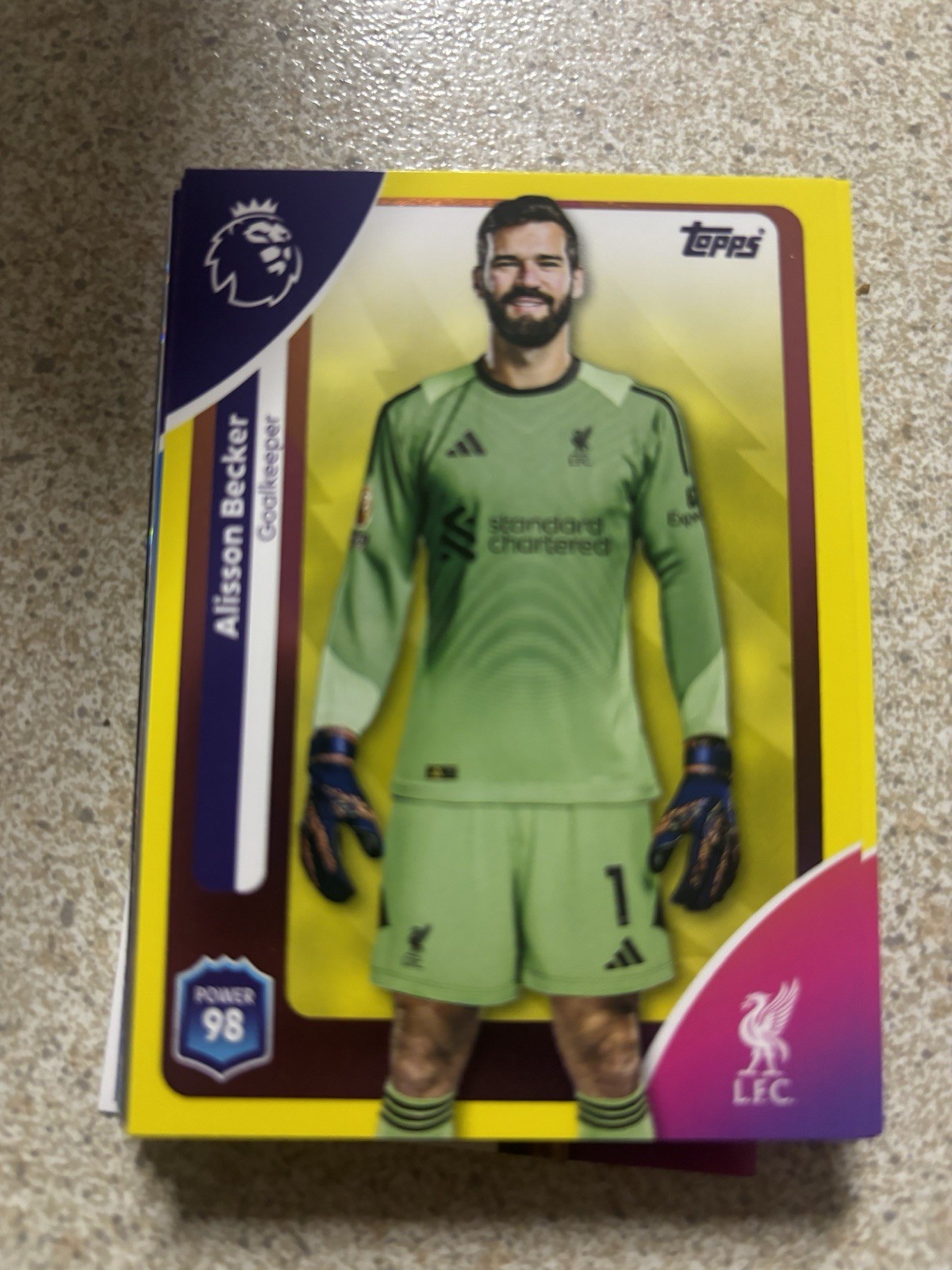 Topps Premier League 2026 Alisson Becker Liverpool Yellow Parallel Card for sale on Ebay