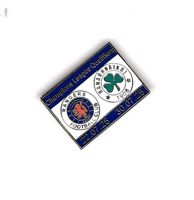 RANGERS   V  PANATTHINAIKOS MATCH BADGE JULY 2025 for sale on Ebay
