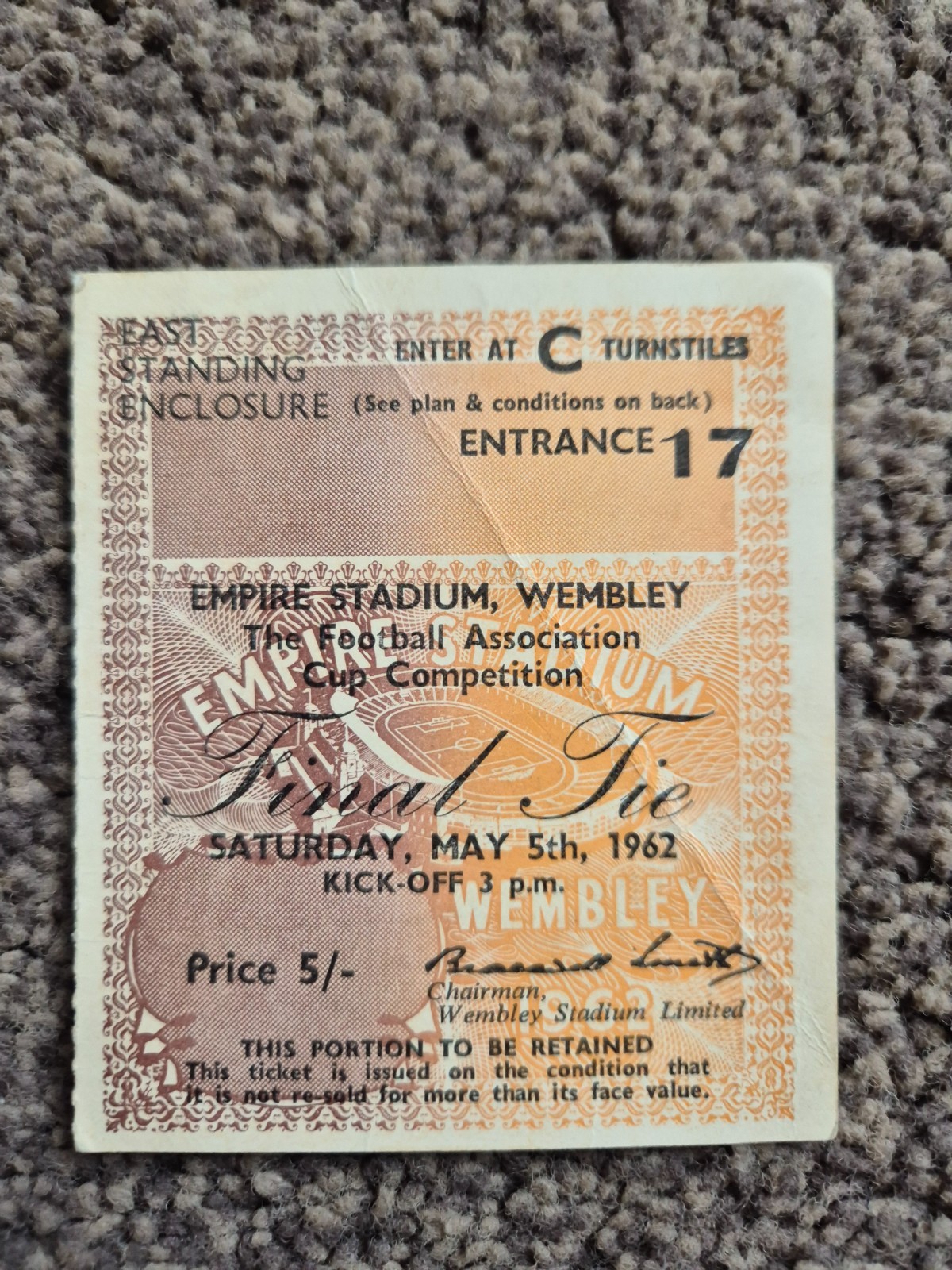 1962 FA Cup Final Ticket Tottenham Hotspur v Burnley for sale on Ebay