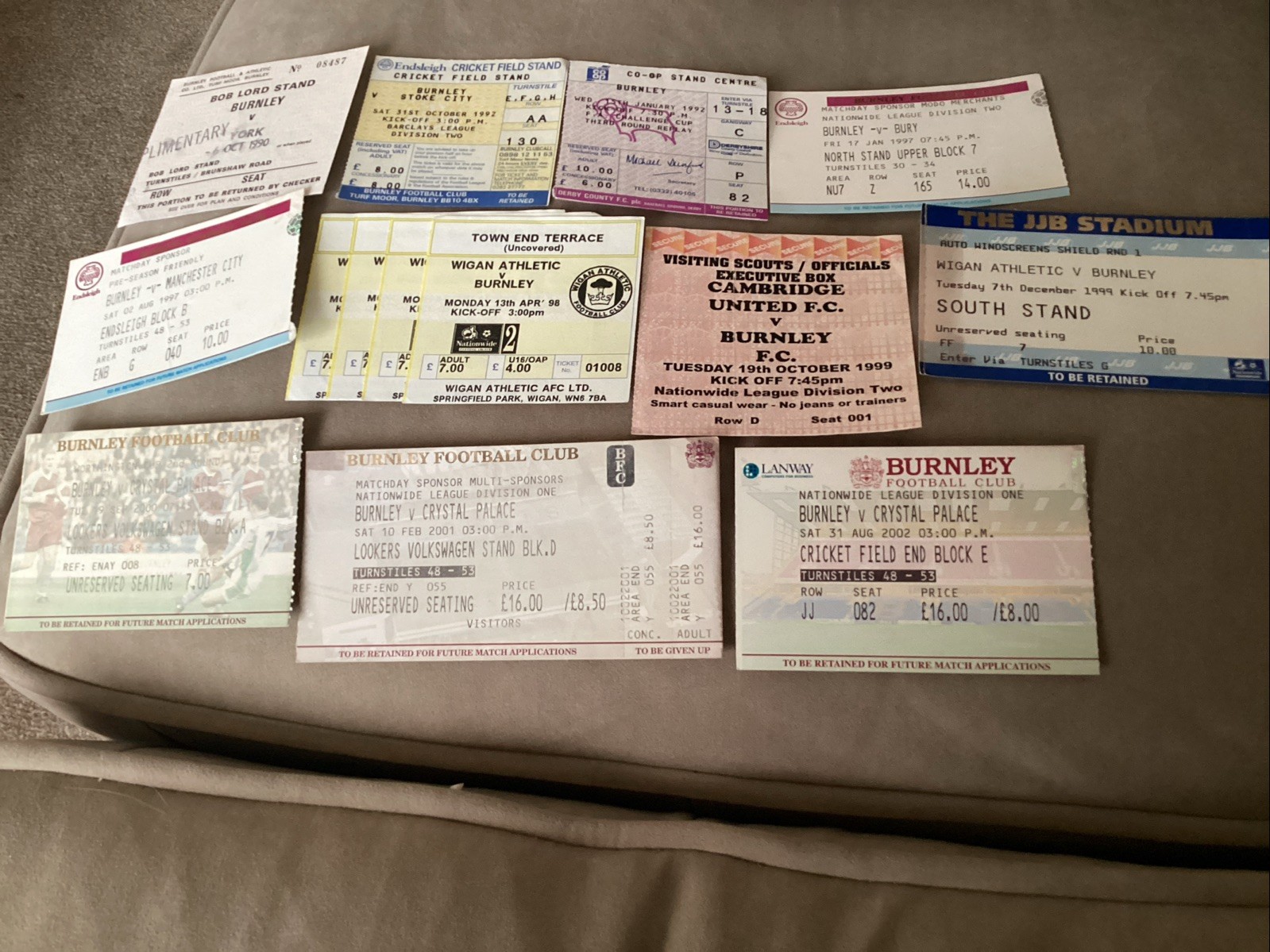 Burnley match tickets x 14 (1990-2002) for sale on Ebay