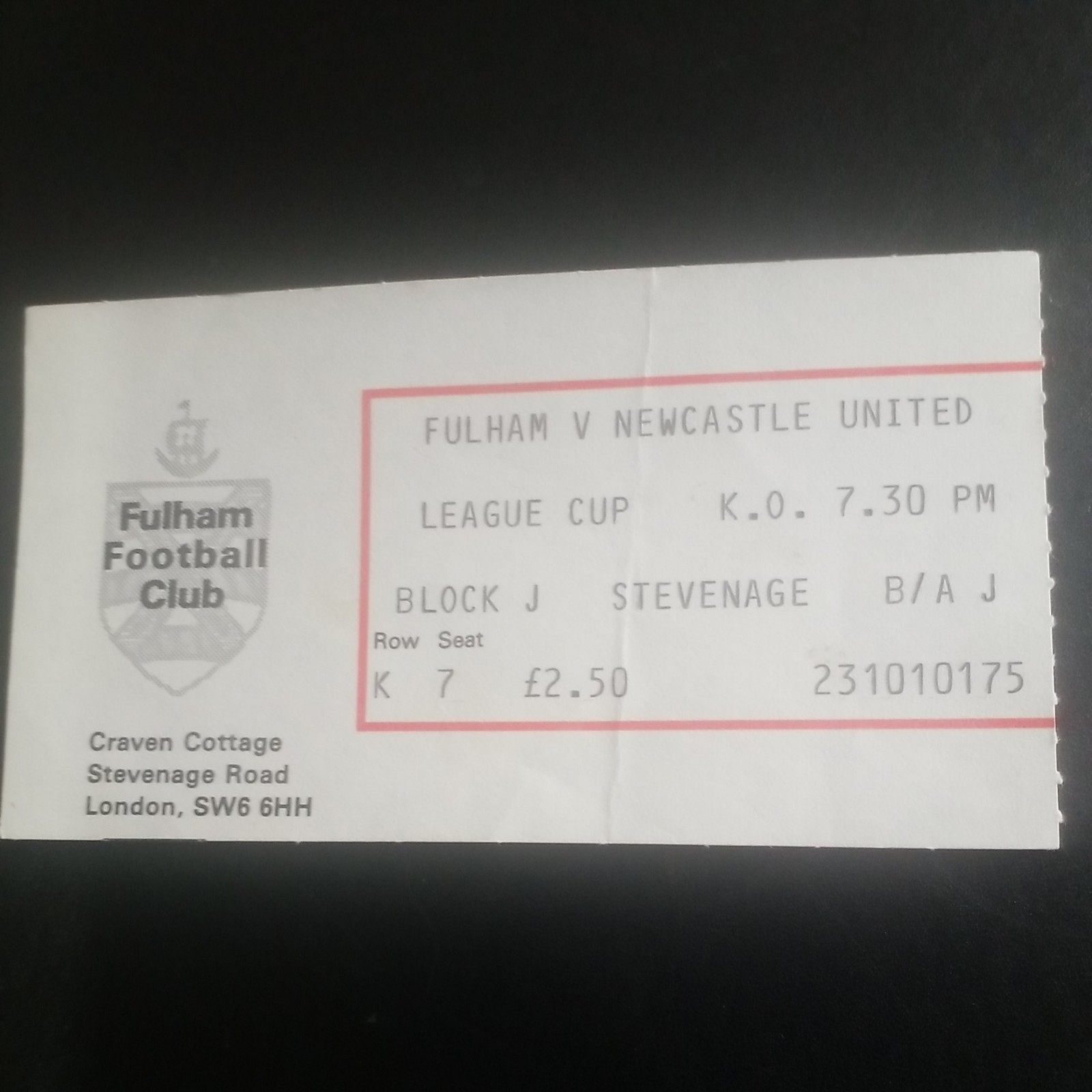 FULHAM V NEWCASTLE UNITED LGE CUP 1981 82 TICKET  for sale on Ebay