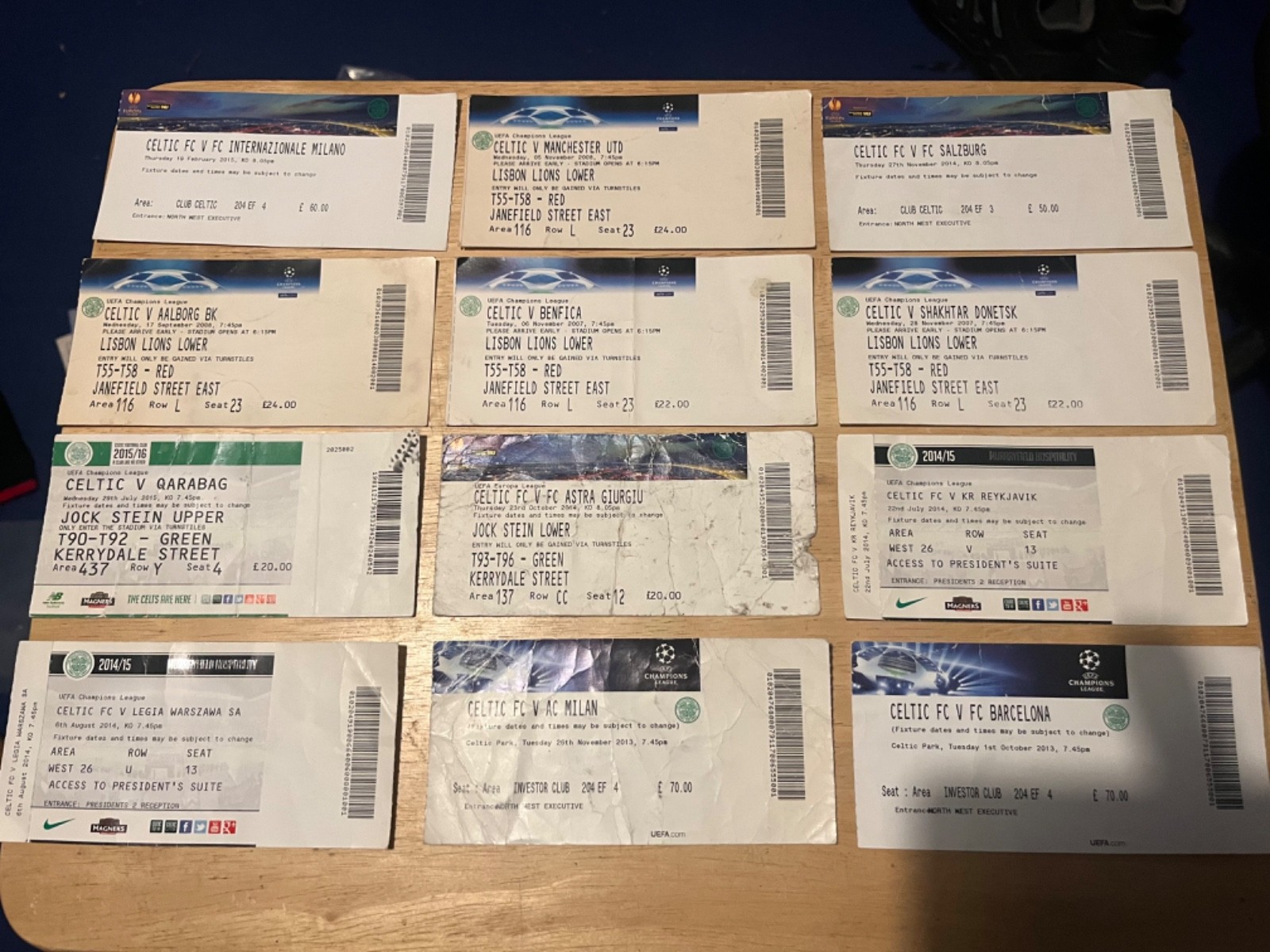 30 x Celtic European Home Ticket Stubs for sale on Ebay