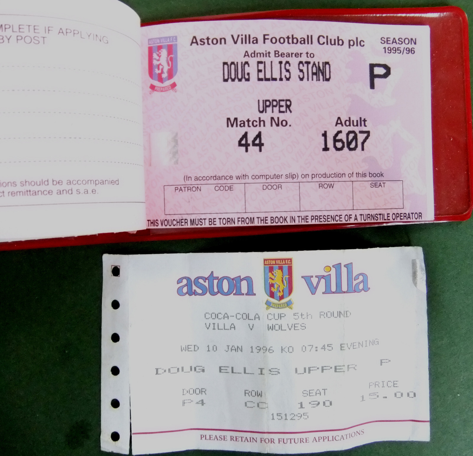 RARE, VINTAGE ASTON VILLA 1995-6 SEASON TICKET BOOKLET - USED AND WORN for sale on Ebay