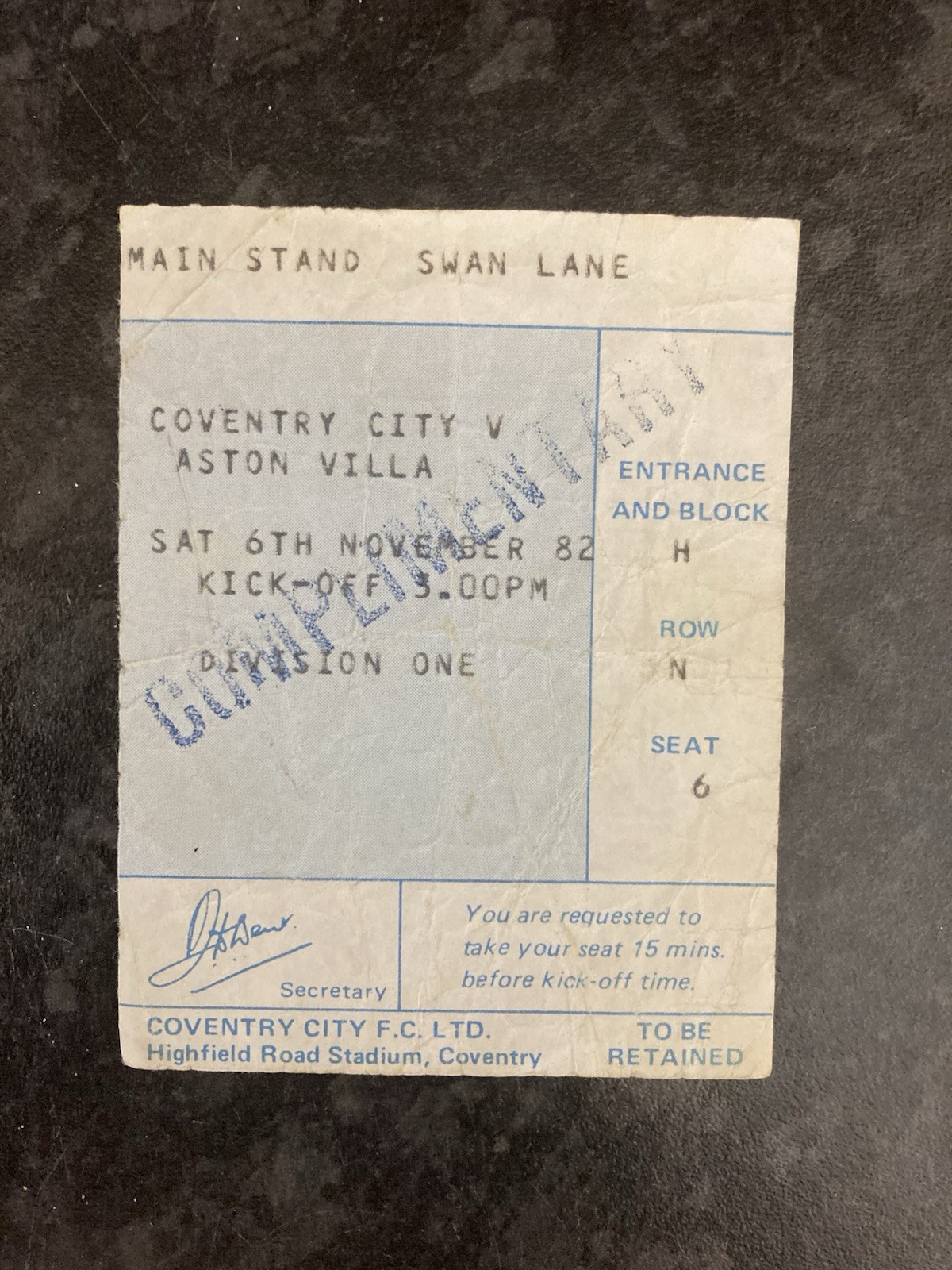 Coventry City v Aston Villa Div 1 TICKET 1982/83 for sale on Ebay